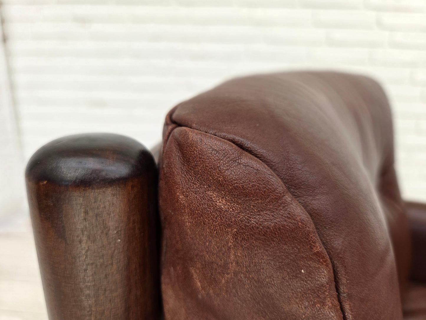 1970s, Scandinavian armchair, furniture leather, dark beech wood.