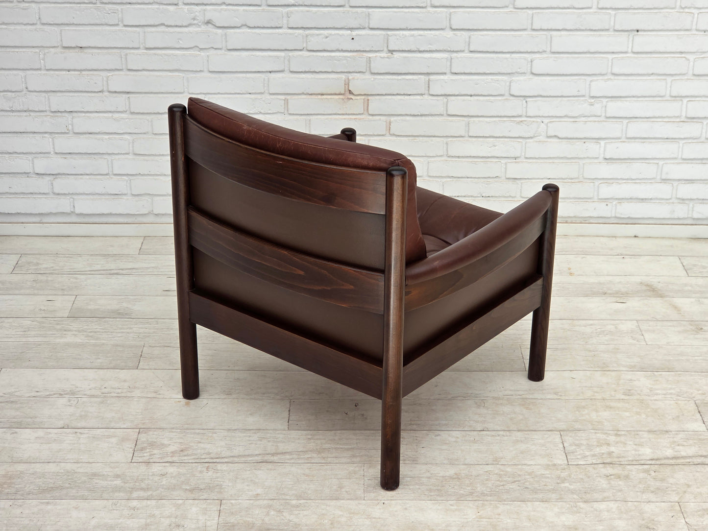 1970s, Scandinavian armchair, furniture leather, dark beech wood.