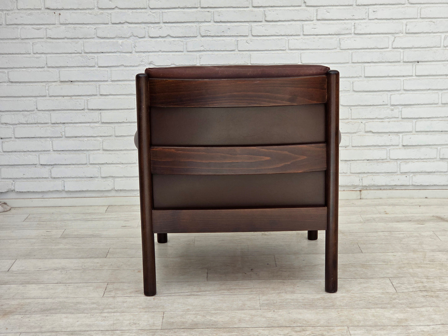 1970s, Scandinavian armchair, furniture leather, dark beech wood.
