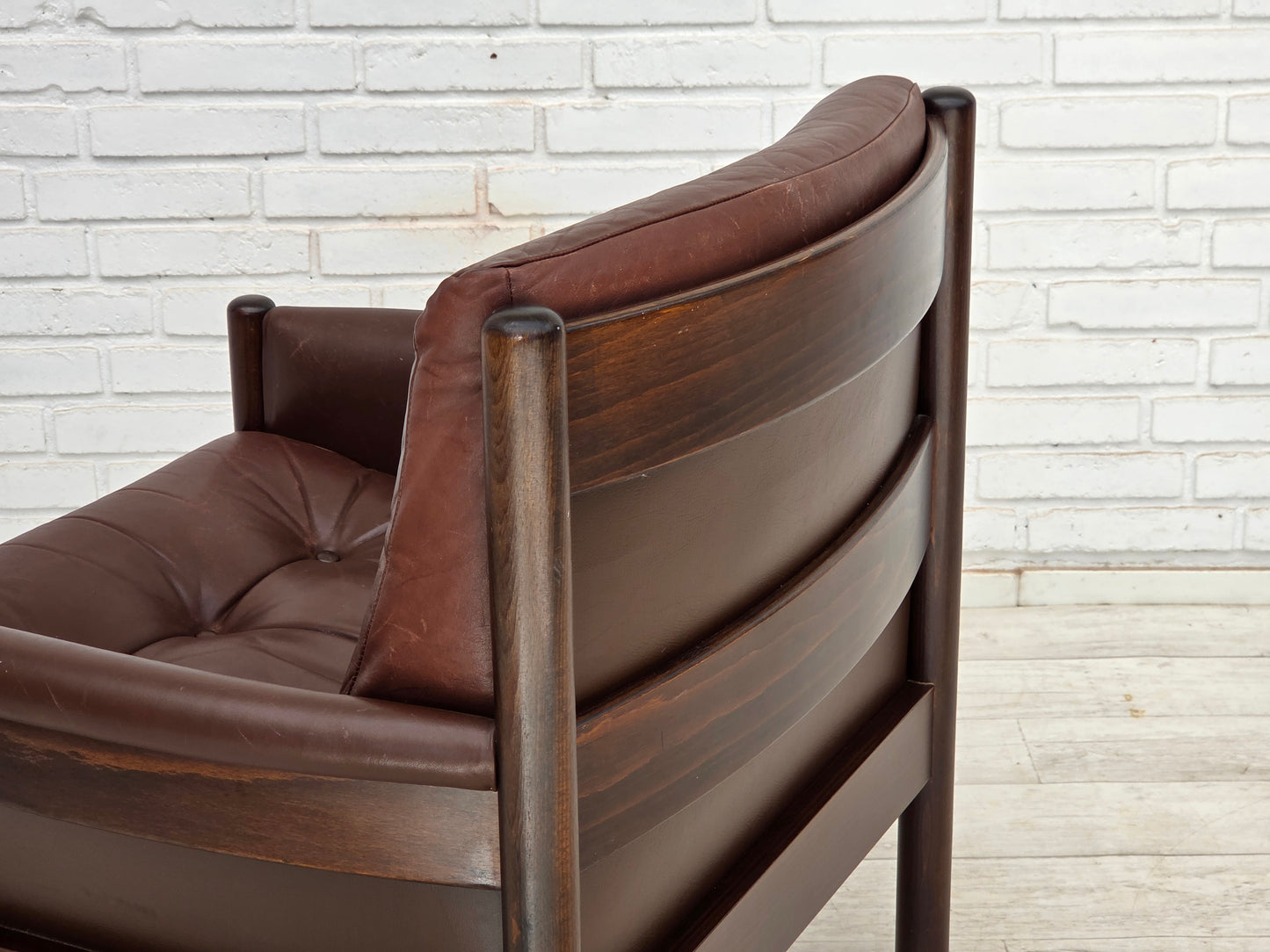 1970s, Scandinavian armchair, furniture leather, dark beech wood.