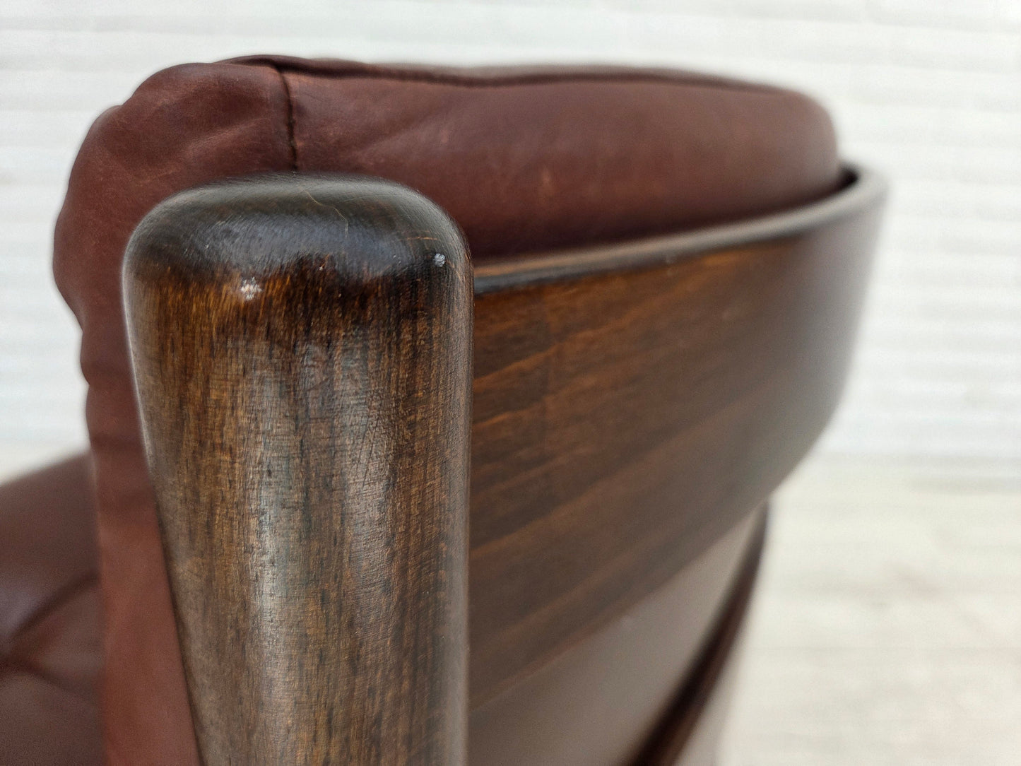 1970s, Scandinavian armchair, furniture leather, dark beech wood.