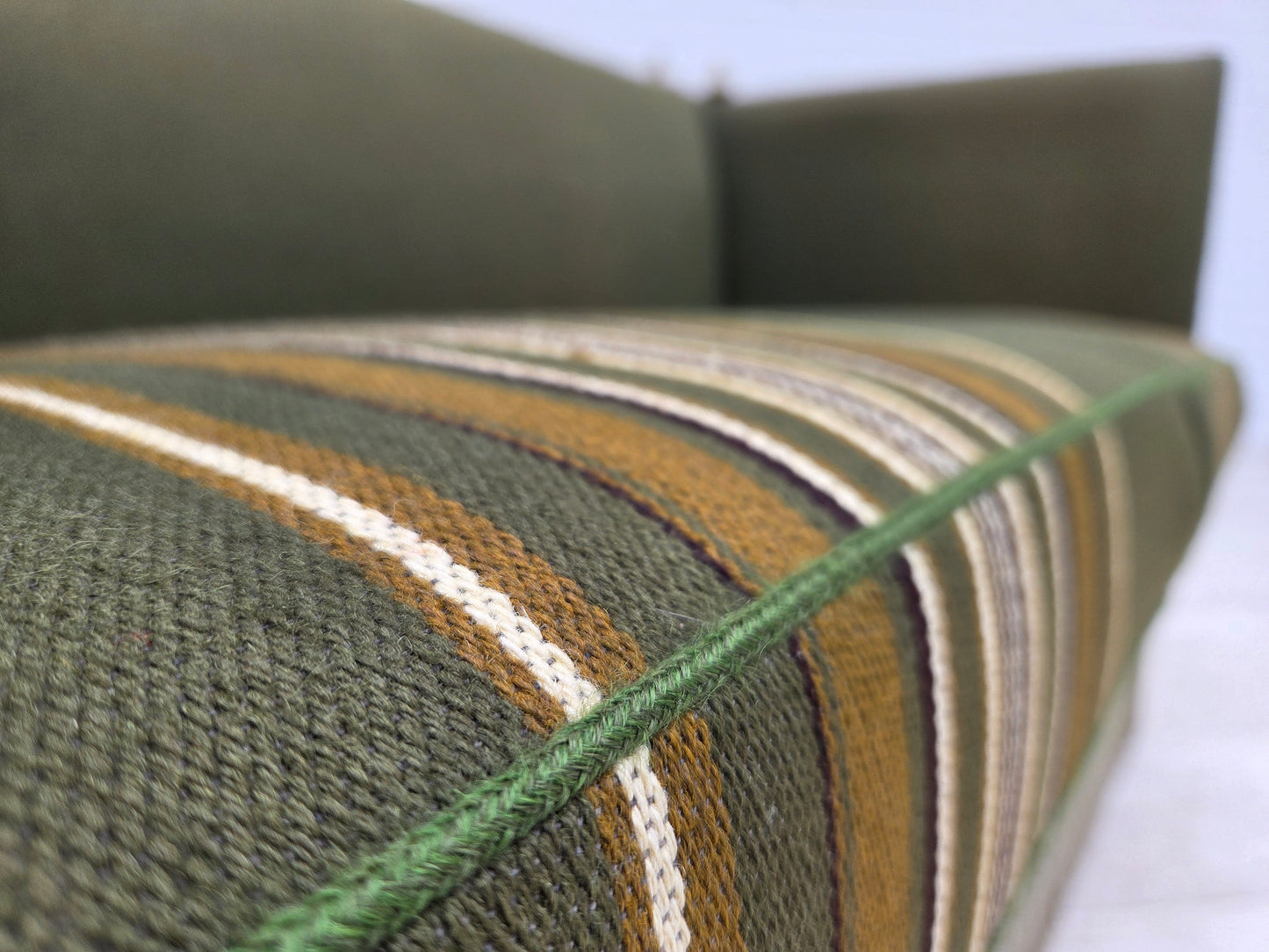 1970s, Danish 2-seater drop arm "Spanish" sofa, green furniture wool.