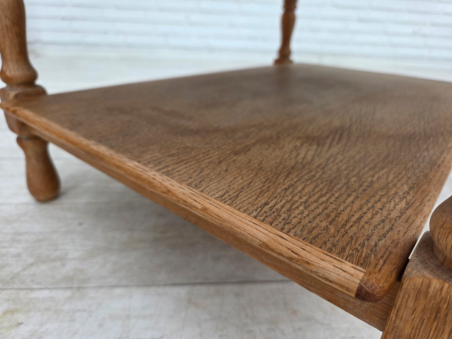 1970s, Scandinavian side table with drawers, solid oak wood, rattan.