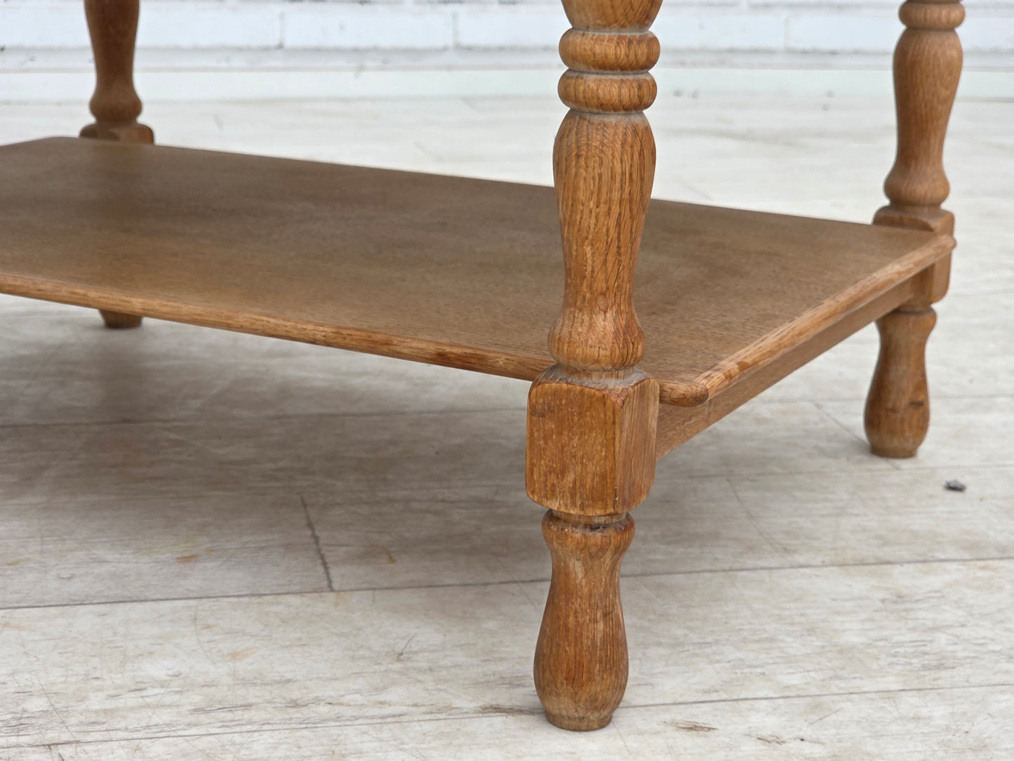 1970s, Scandinavian side table with drawers, solid oak wood, rattan.