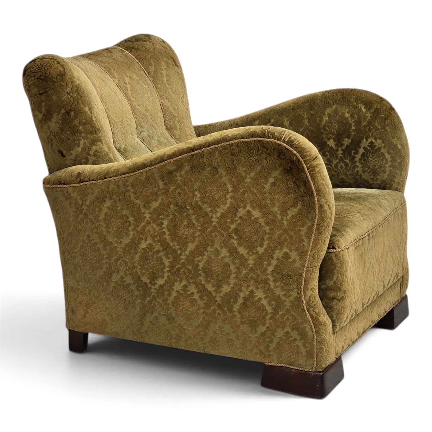 1950s, Danish relax chair, furniture velour, oak wood.