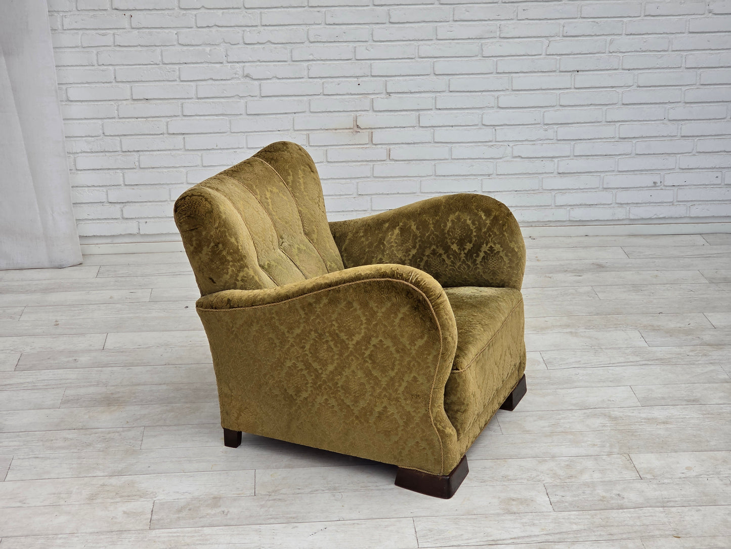 1950s, Danish relax chair, furniture velour, oak wood.