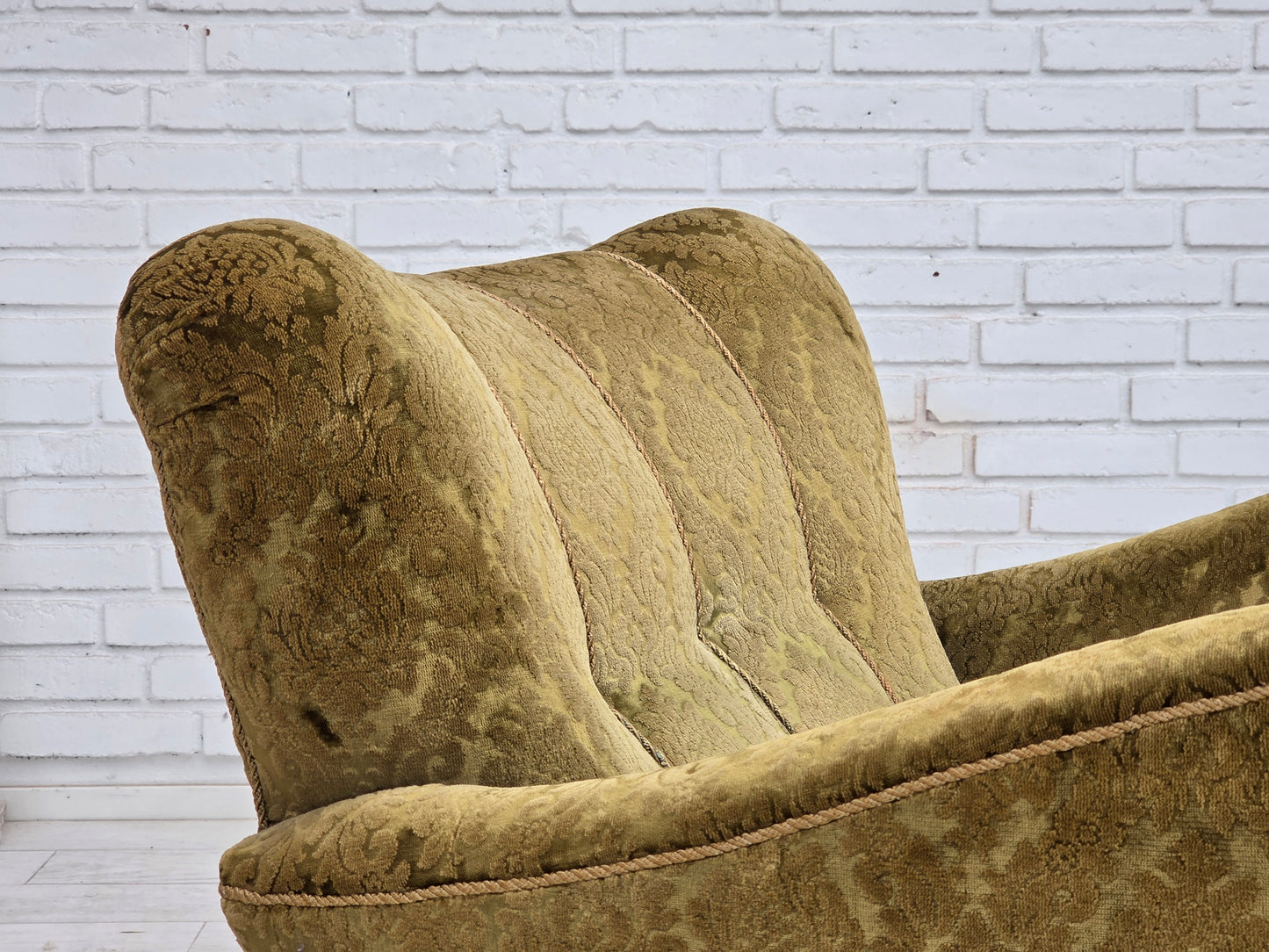 1950s, Danish relax chair, furniture velour, oak wood.