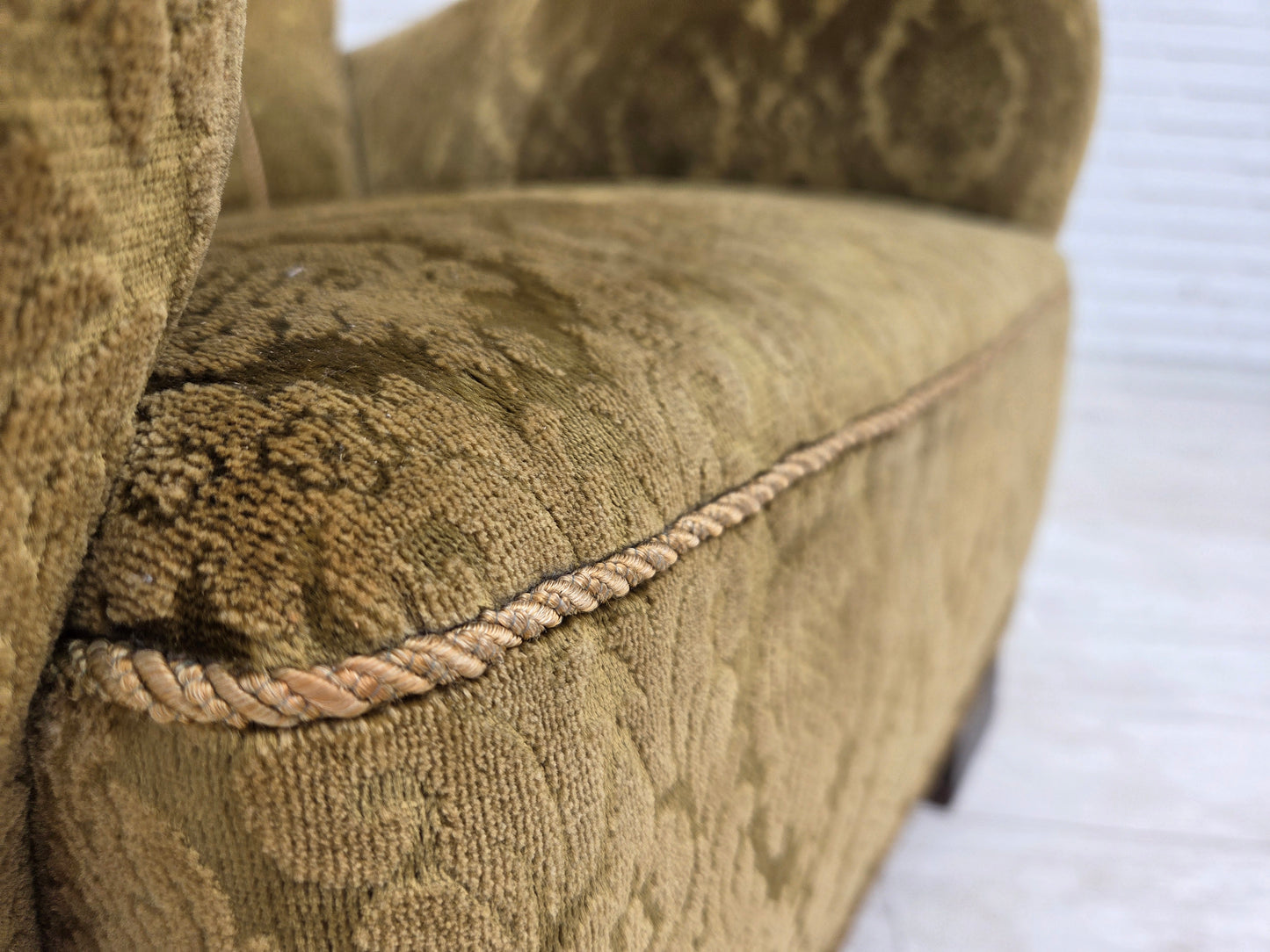 1950s, Danish relax chair, furniture velour, oak wood.