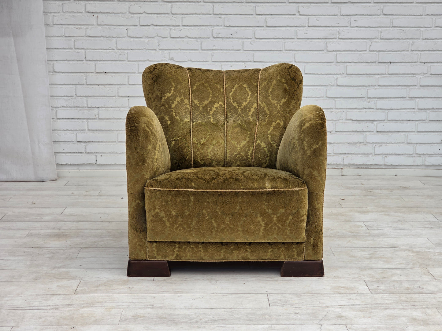 1950s, Danish relax chair, furniture velour, oak wood.