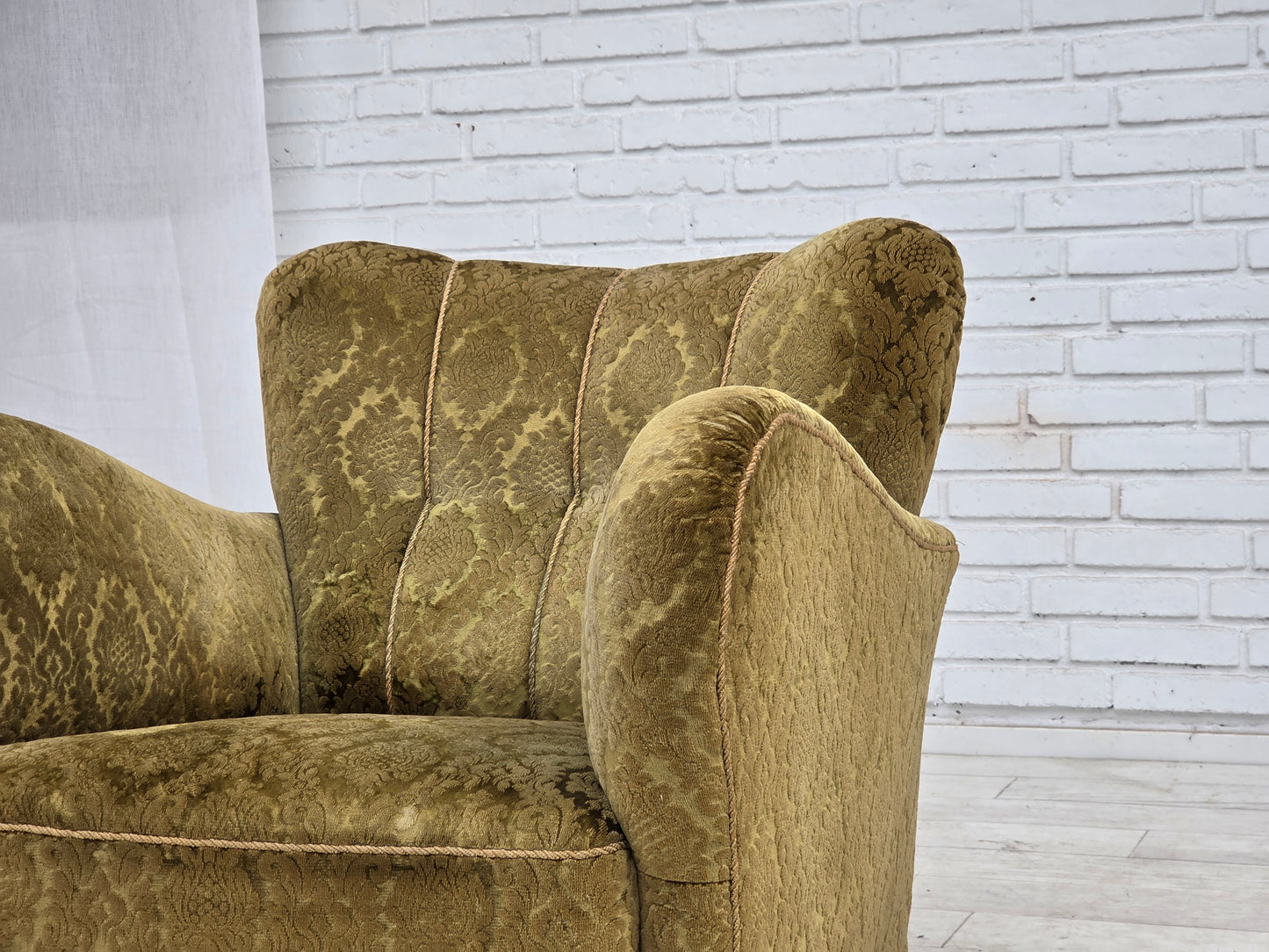 1950s, Danish relax chair, furniture velour, oak wood.