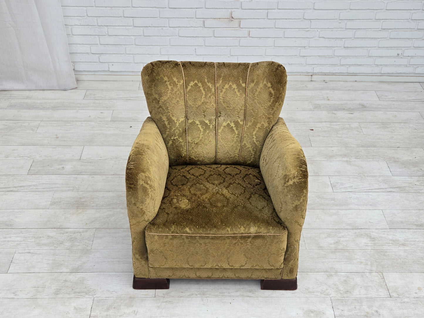 1950s, Danish relax chair, furniture velour, oak wood.
