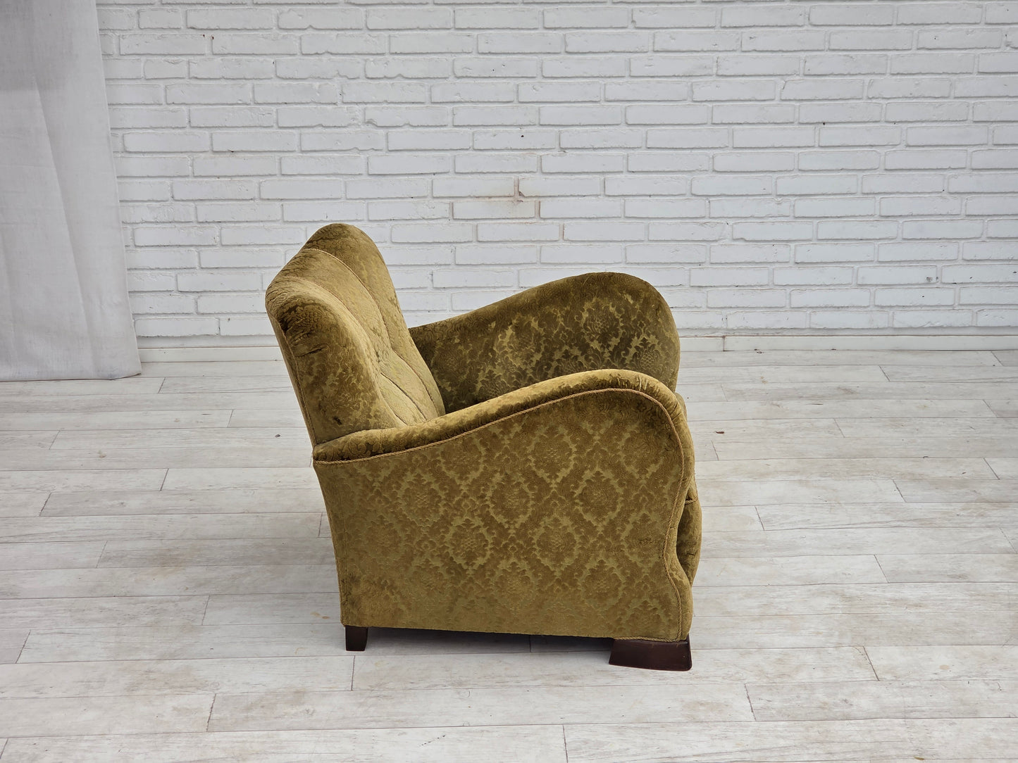 1950s, Danish relax chair, furniture velour, oak wood.
