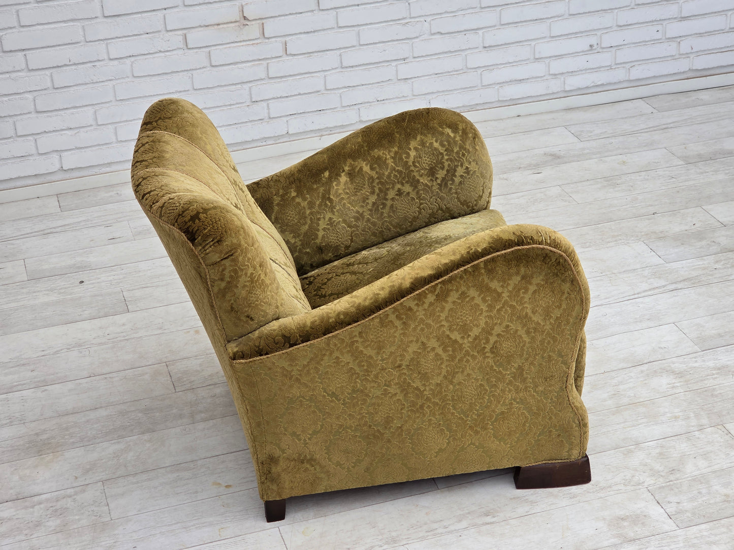 1950s, Danish relax chair, furniture velour, oak wood.