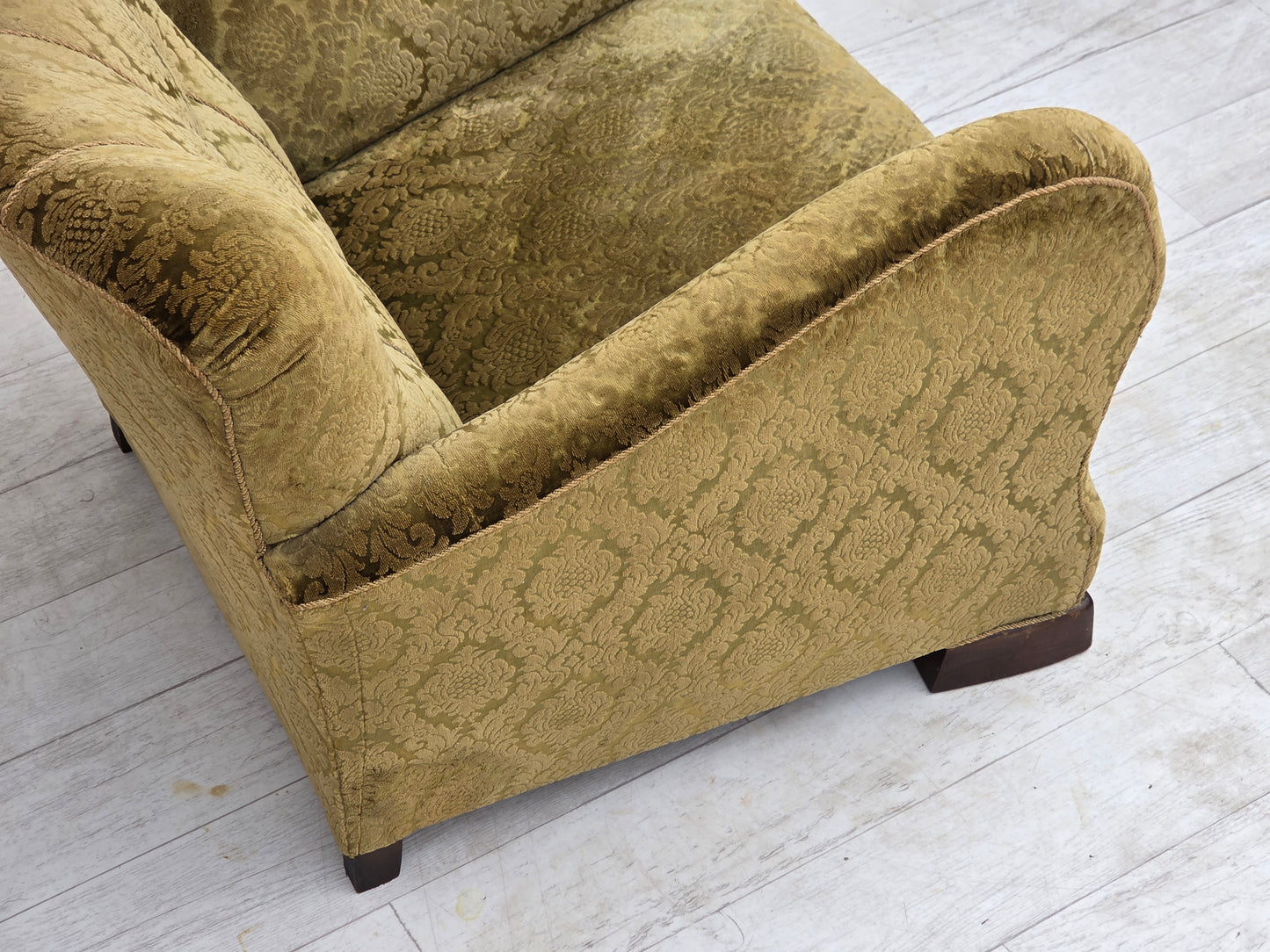 1950s, Danish relax chair, furniture velour, oak wood.