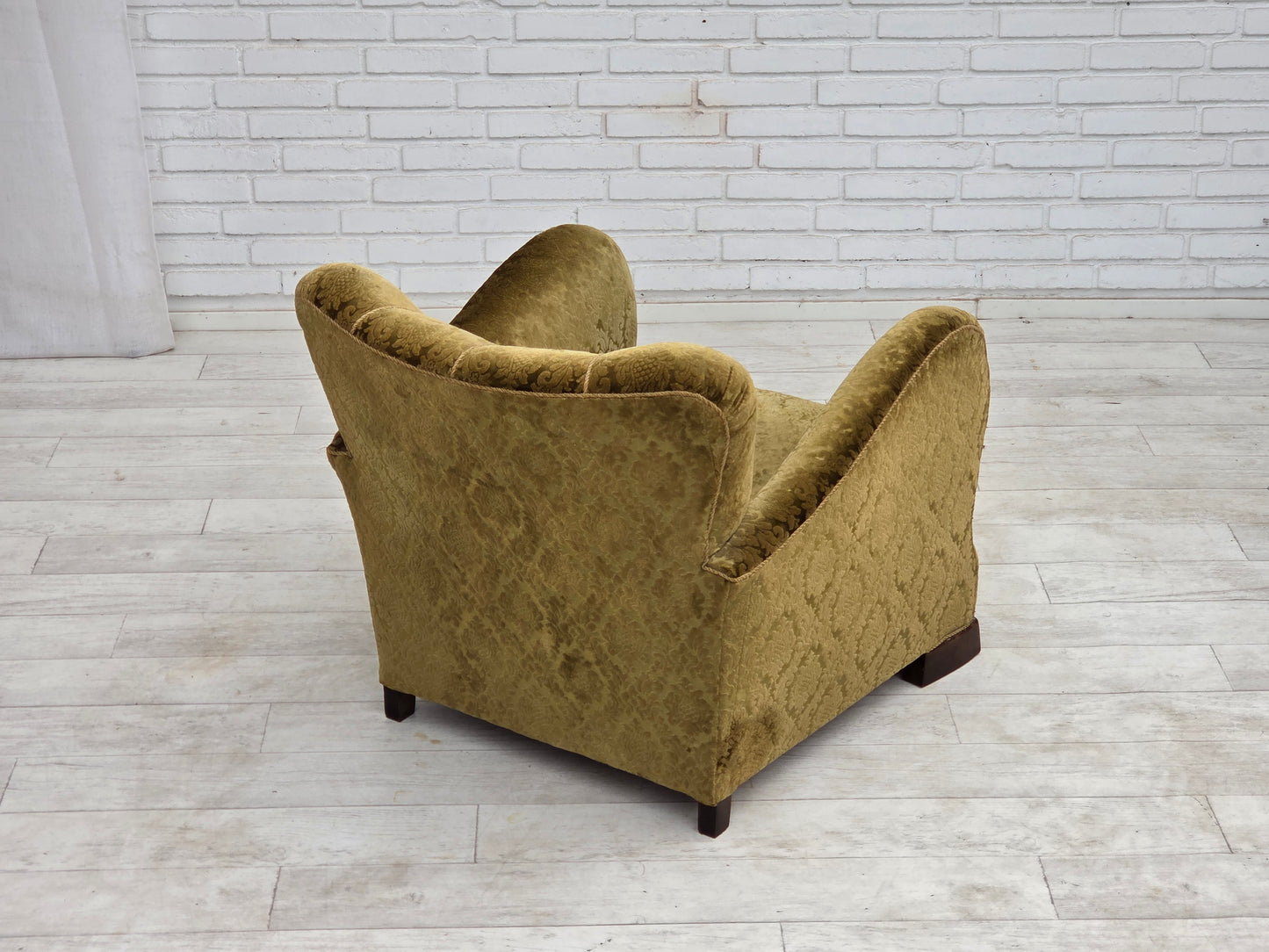 1950s, Danish relax chair, furniture velour, oak wood.