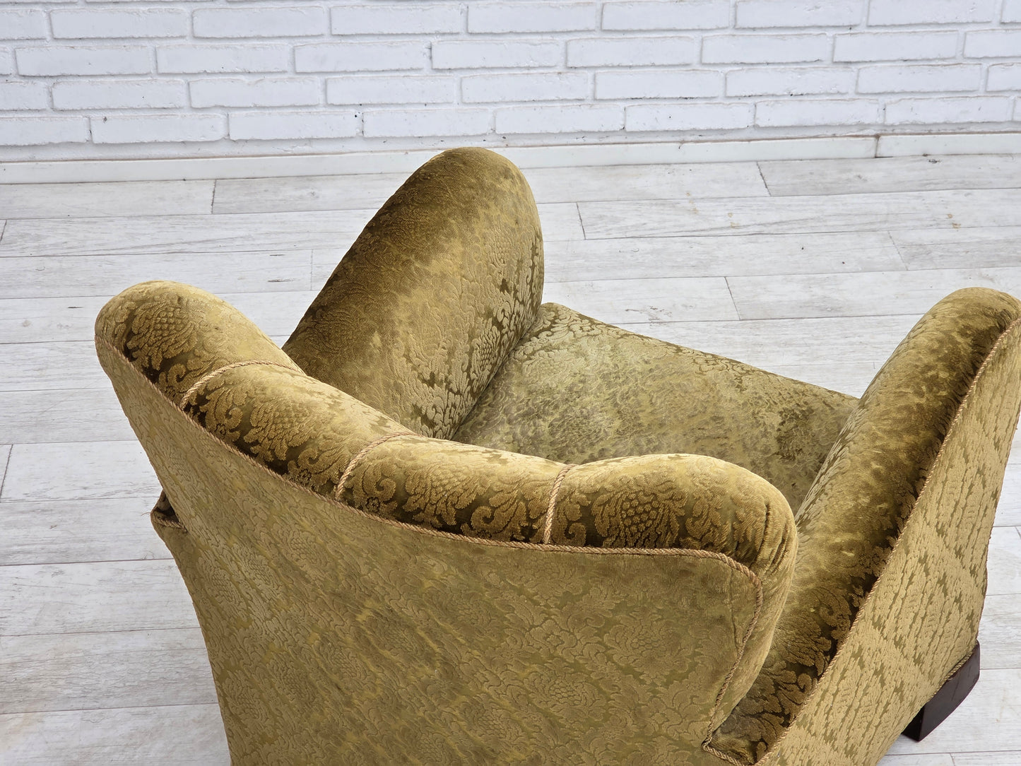 1950s, Danish relax chair, furniture velour, oak wood.