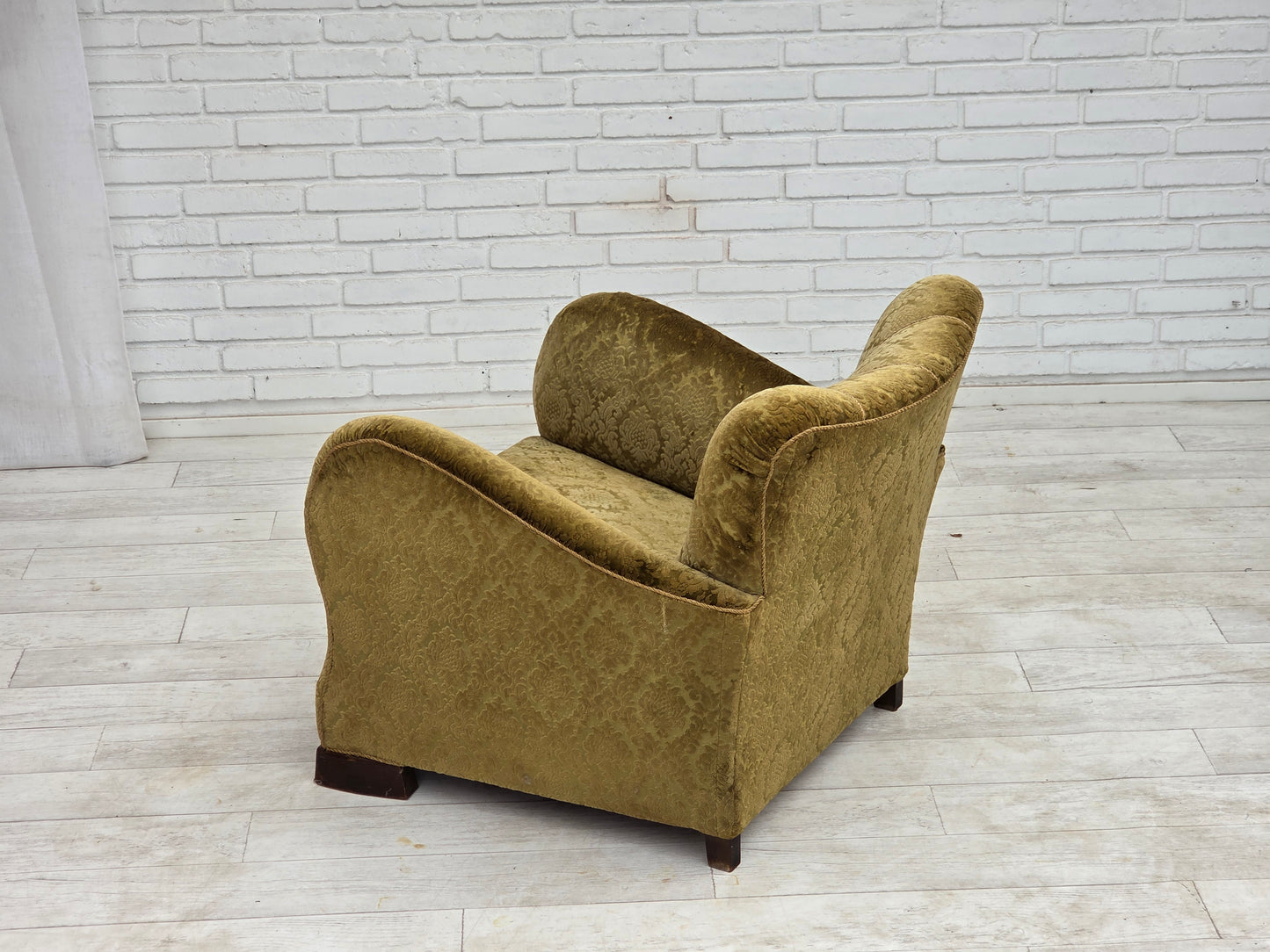 1950s, Danish relax chair, furniture velour, oak wood.