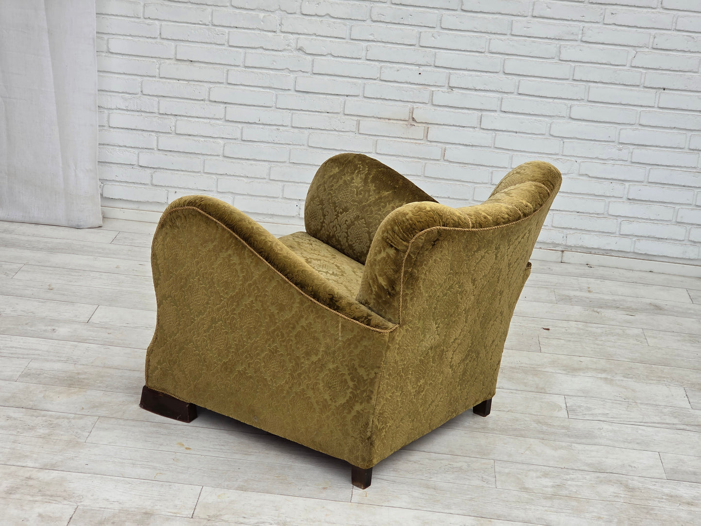 1950s, Danish relax chair, furniture velour, oak wood.