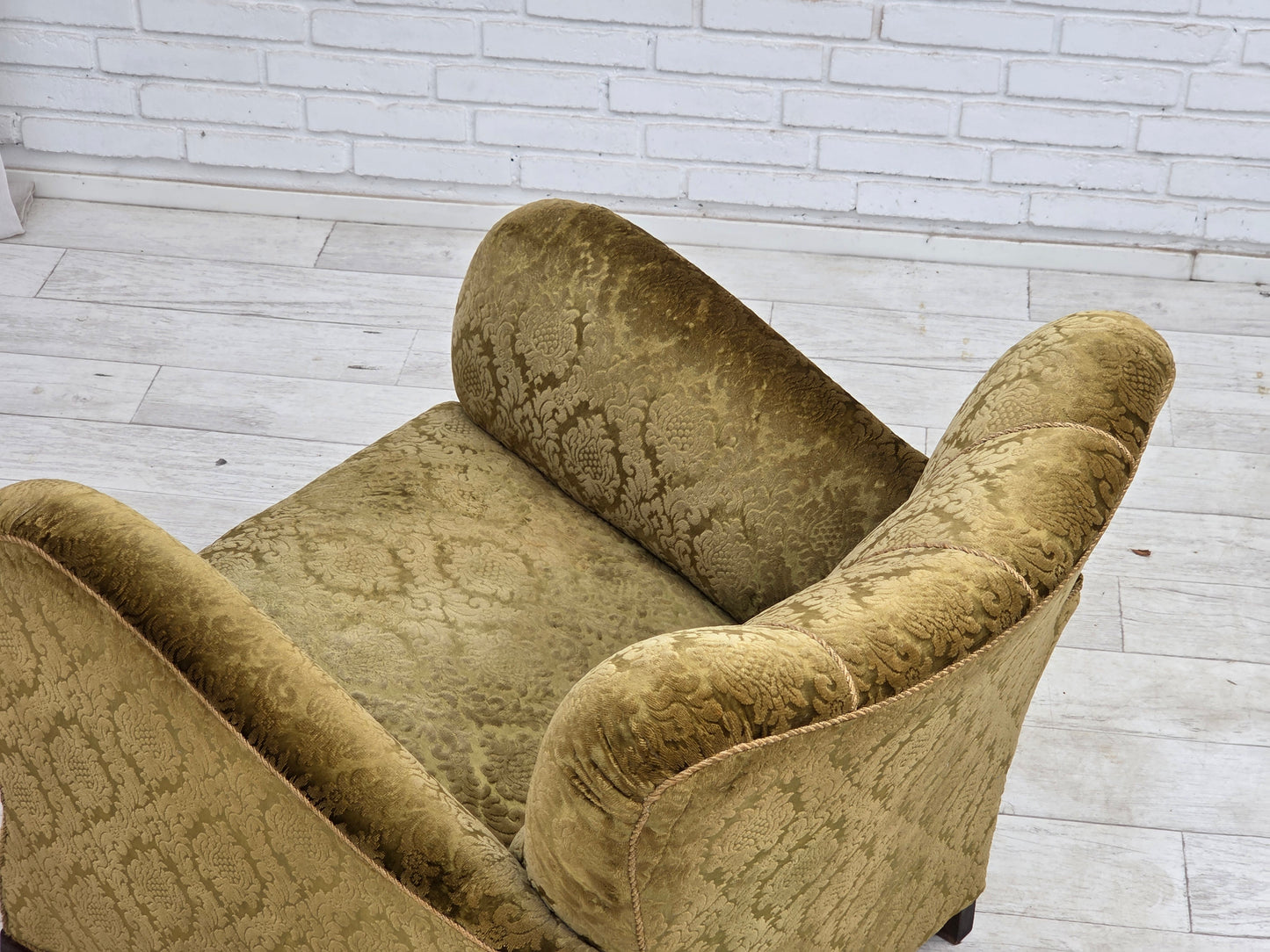 1950s, Danish relax chair, furniture velour, oak wood.