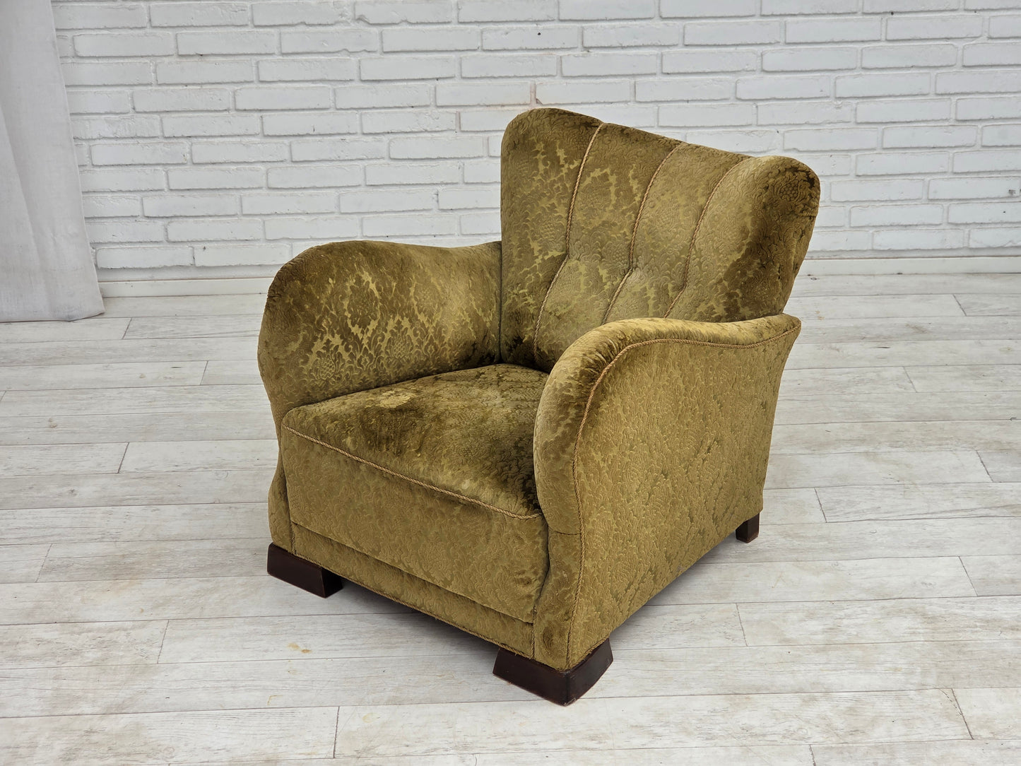 1950s, Danish relax chair, furniture velour, oak wood.