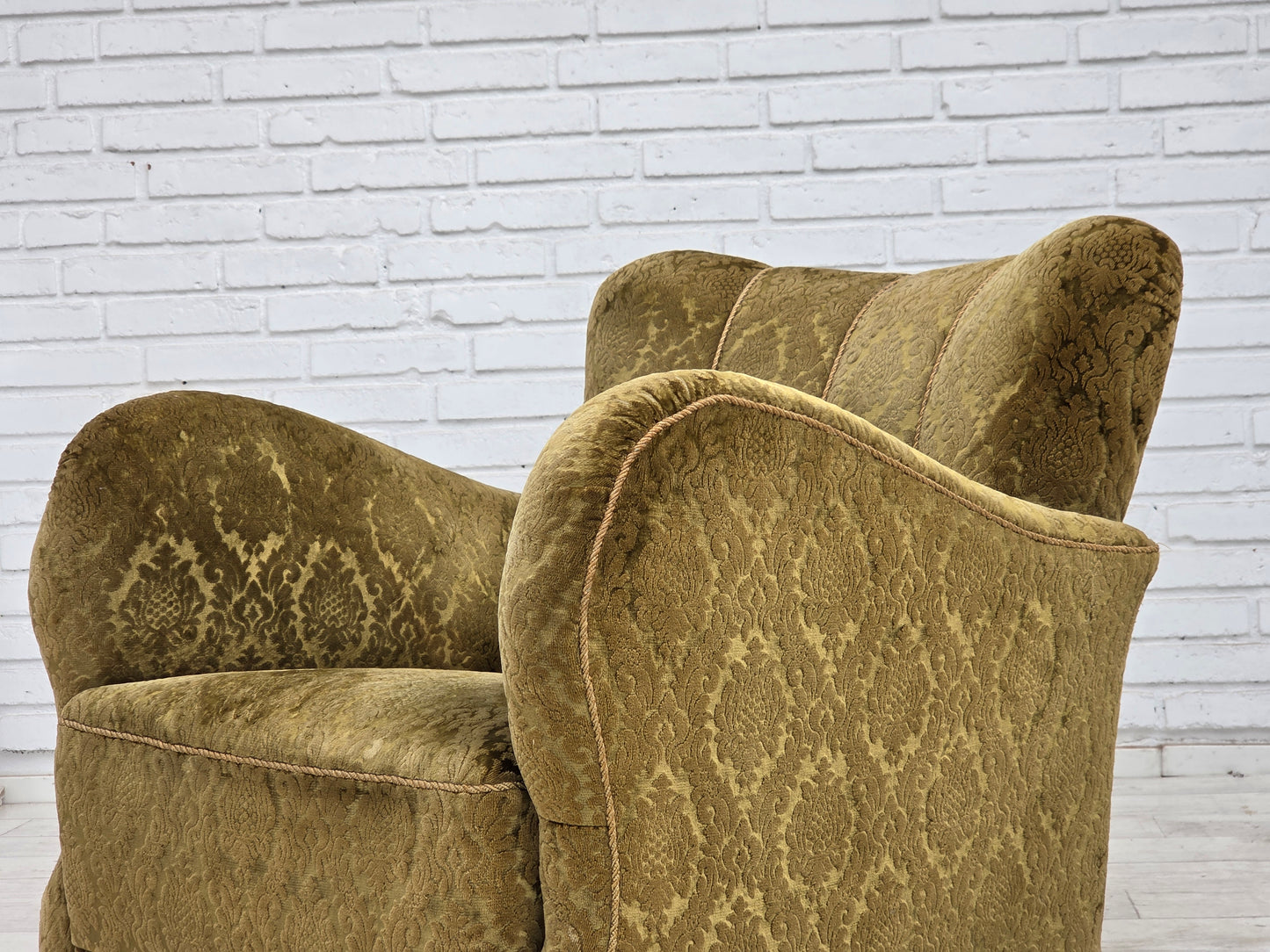 1950s, Danish relax chair, furniture velour, oak wood.