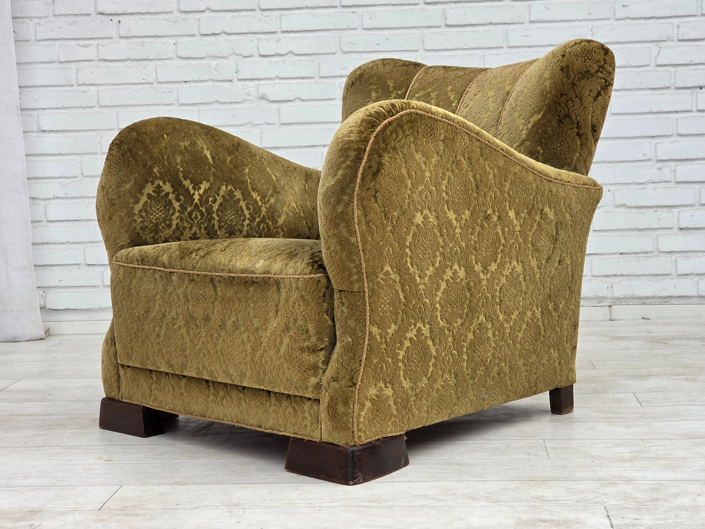 1950s, Danish relax chair, furniture velour, oak wood.