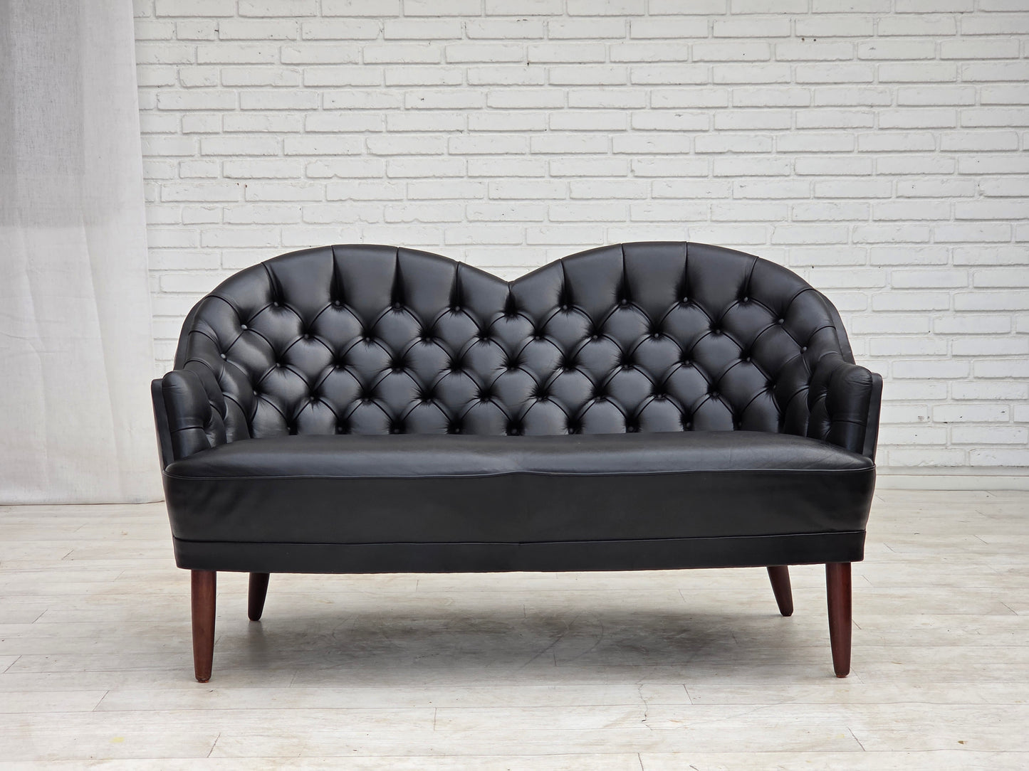 1960s, Scandinavian sofa in black furniture leather.
