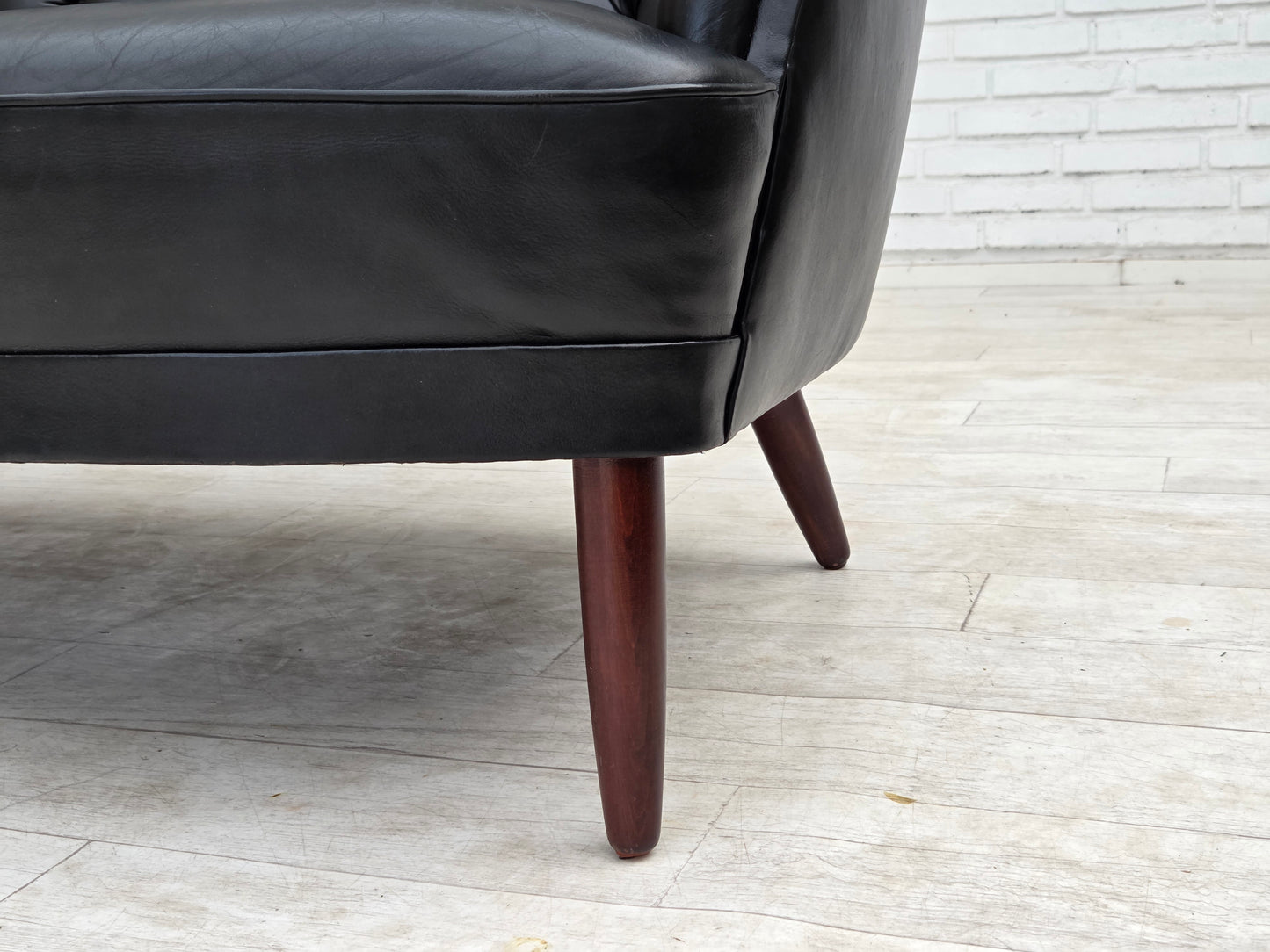 1960s, Scandinavian sofa in black furniture leather.