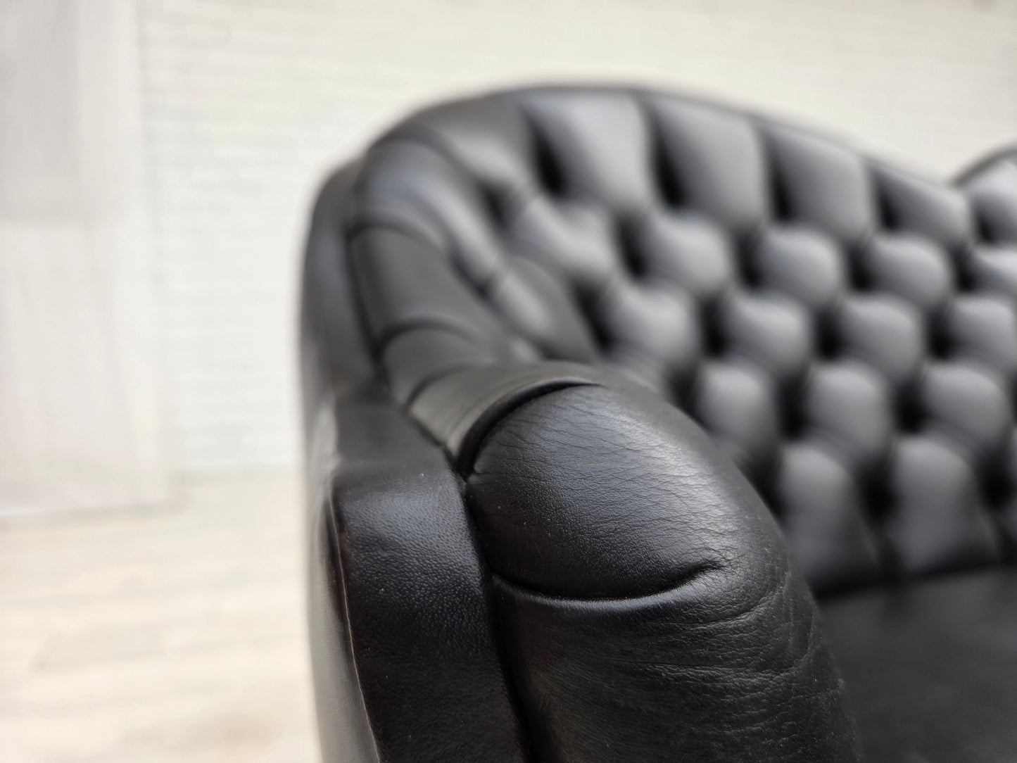 1960s, Scandinavian sofa in black furniture leather.