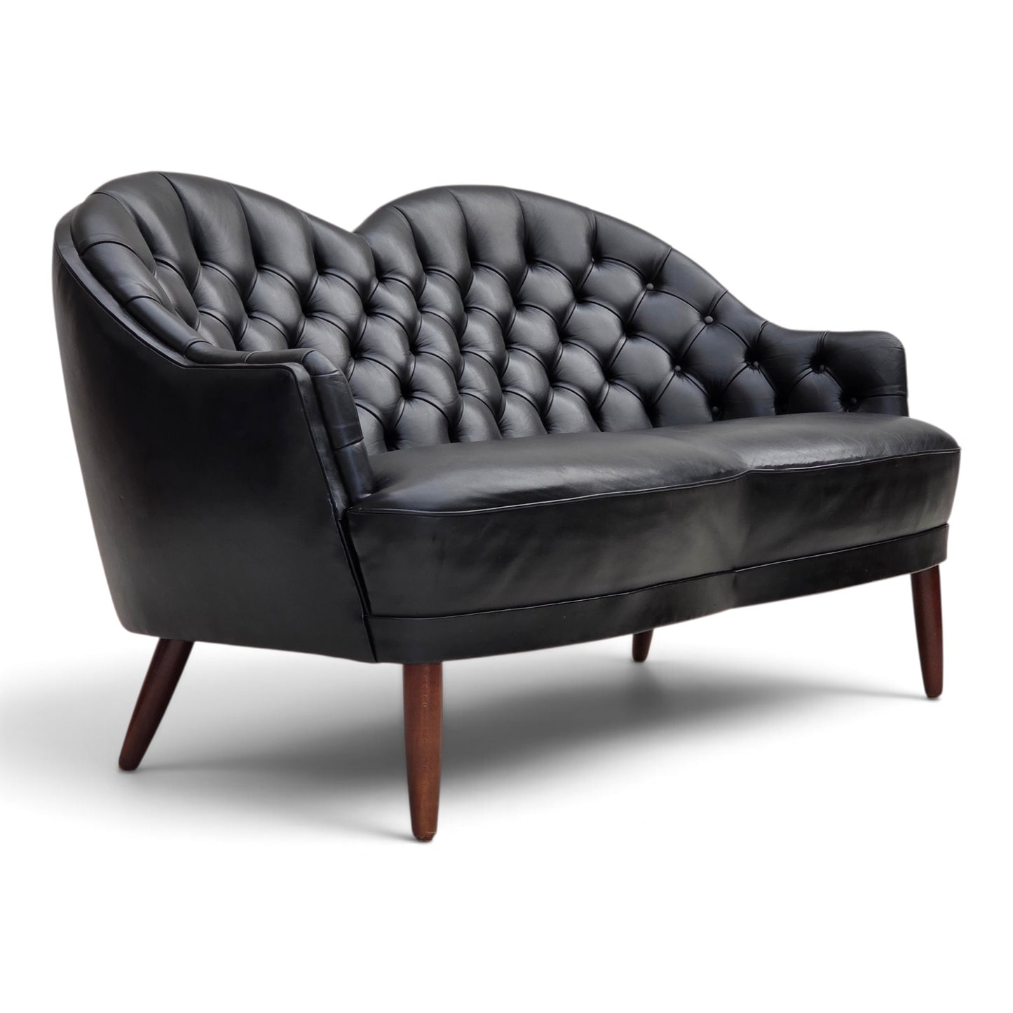 1960s, Scandinavian sofa in black furniture leather.