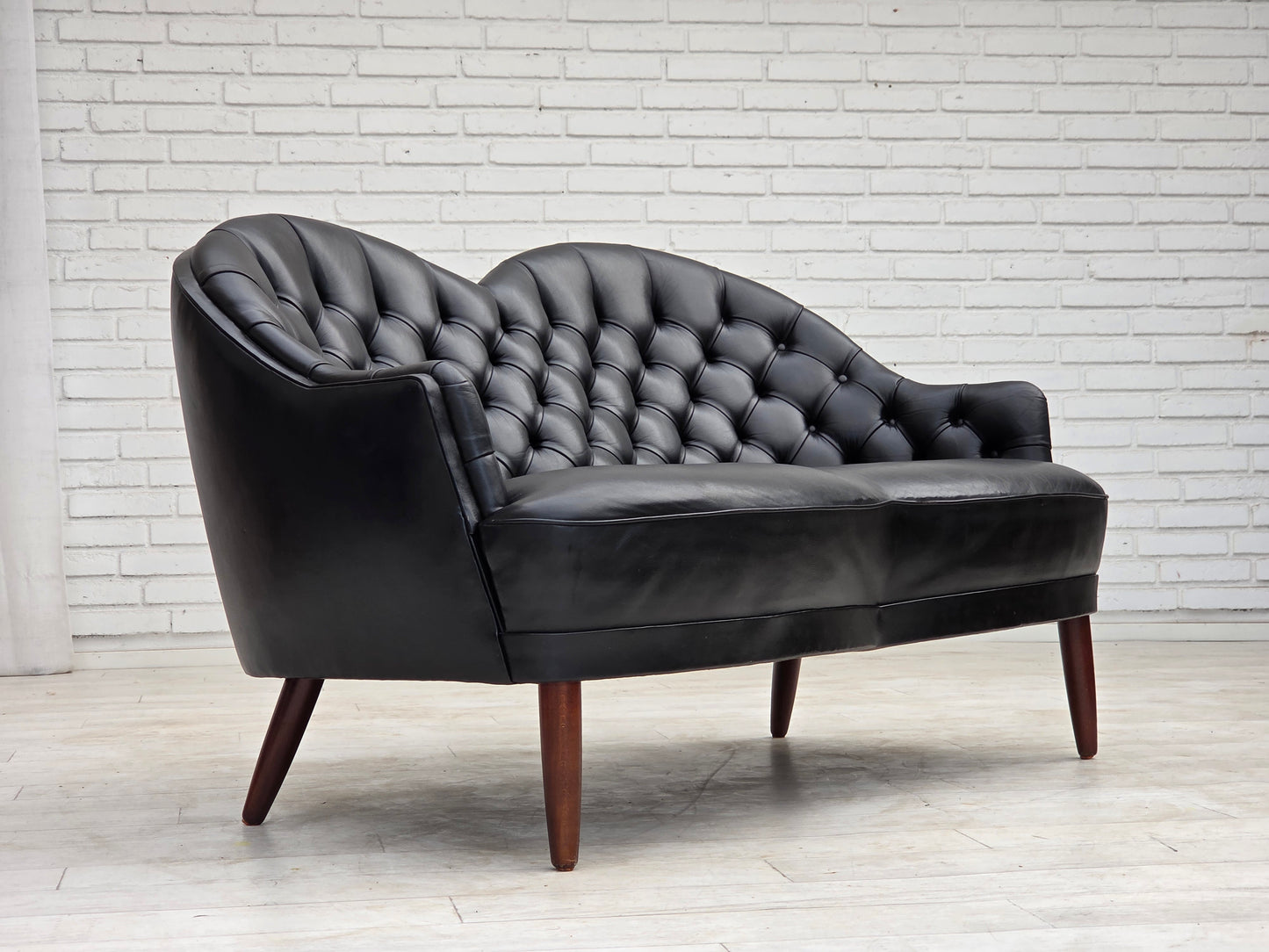 1960s, Scandinavian sofa in black furniture leather.