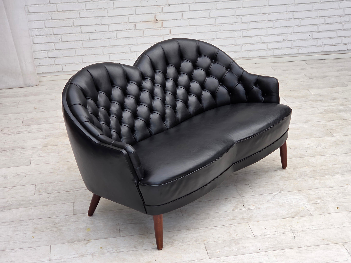 1960s, Scandinavian sofa in black furniture leather.