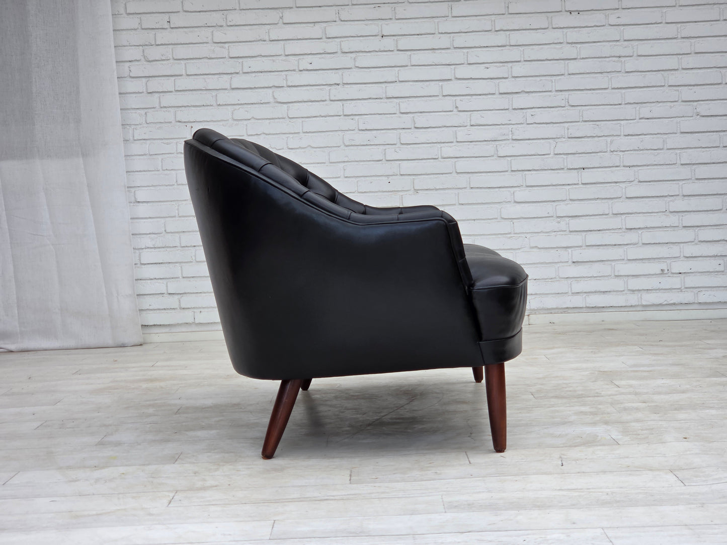1960s, Scandinavian sofa in black furniture leather.