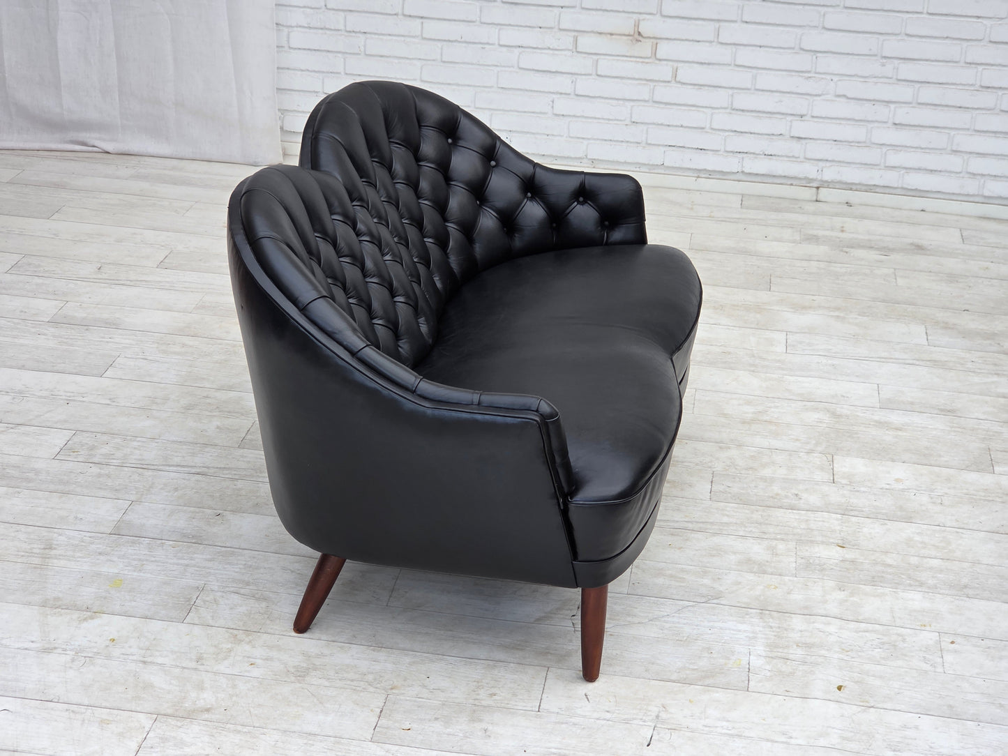1960s, Scandinavian sofa in black furniture leather.