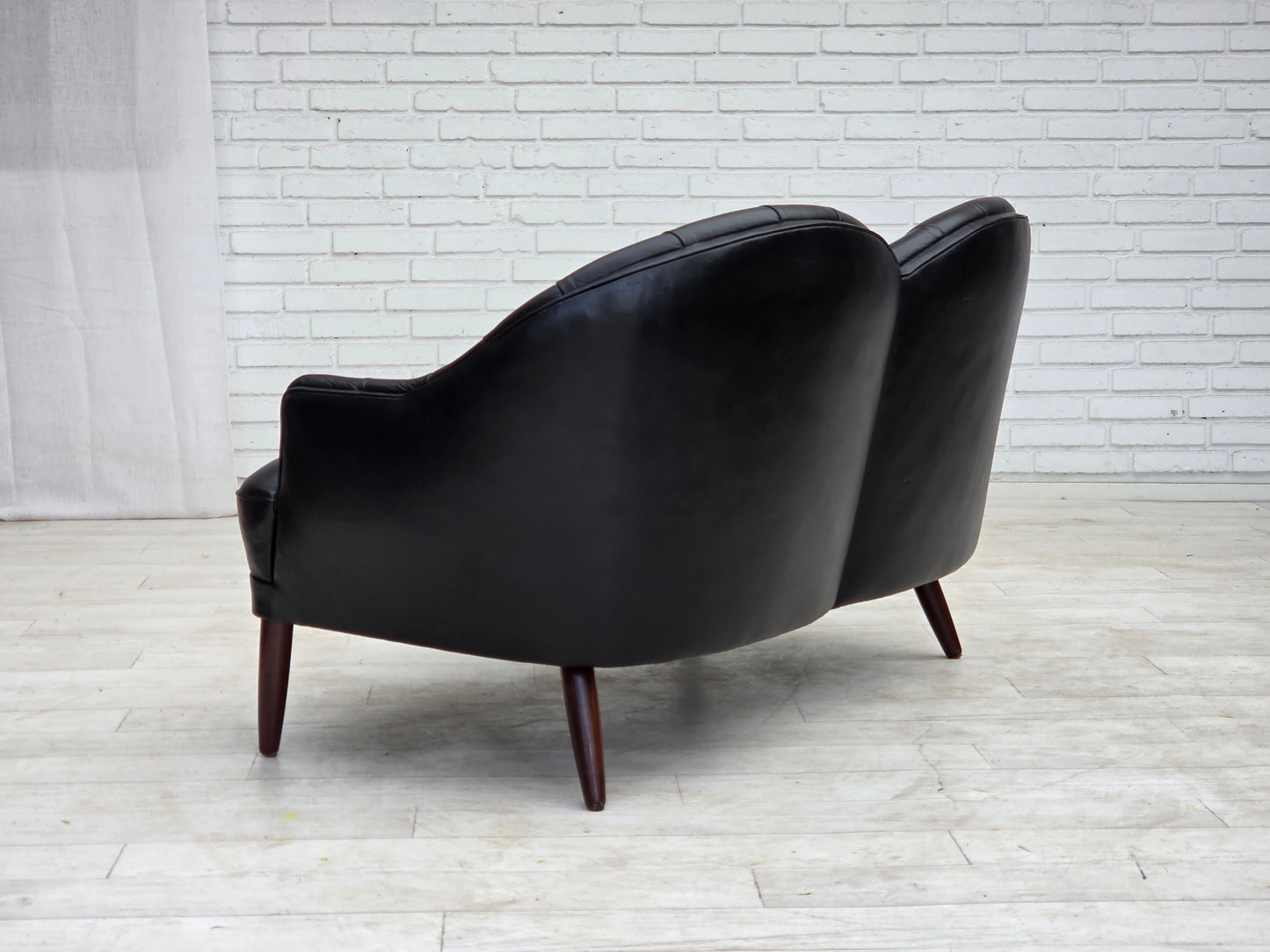 1960s, Scandinavian sofa in black furniture leather.