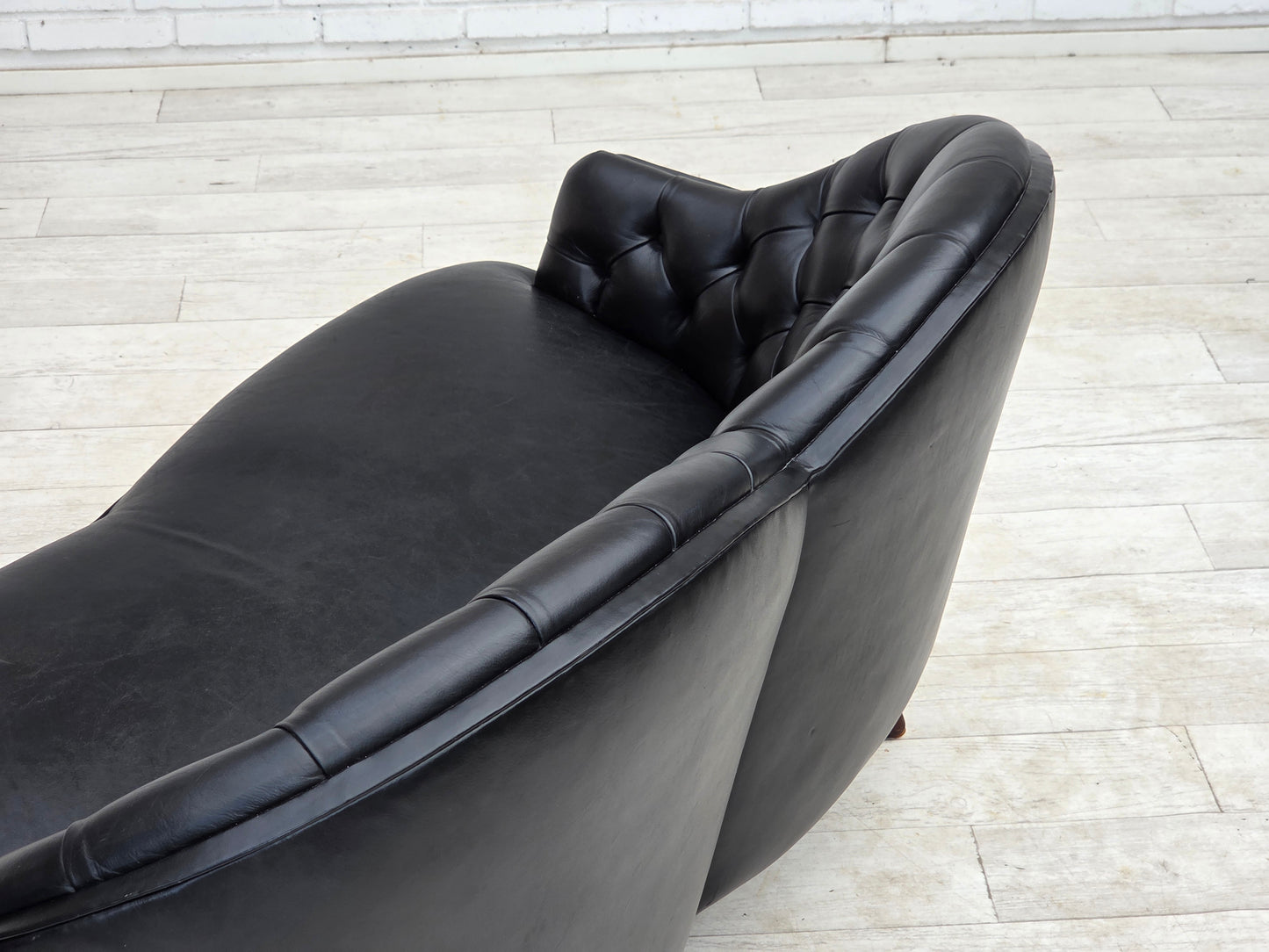 1960s, Scandinavian sofa in black furniture leather.