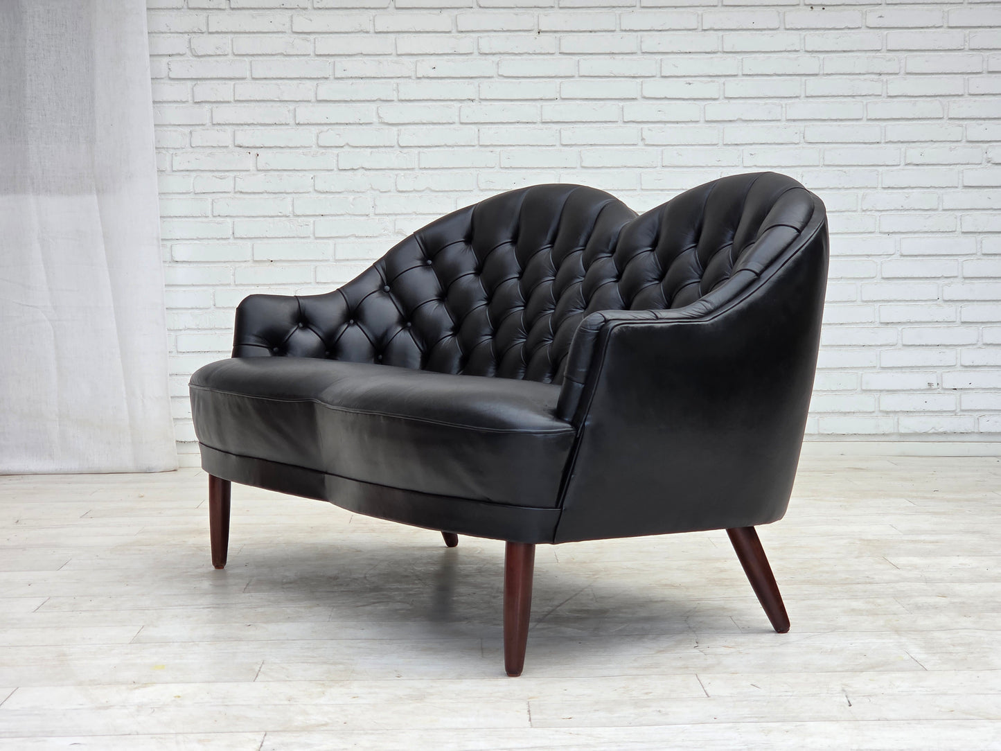 1960s, Scandinavian sofa in black furniture leather.