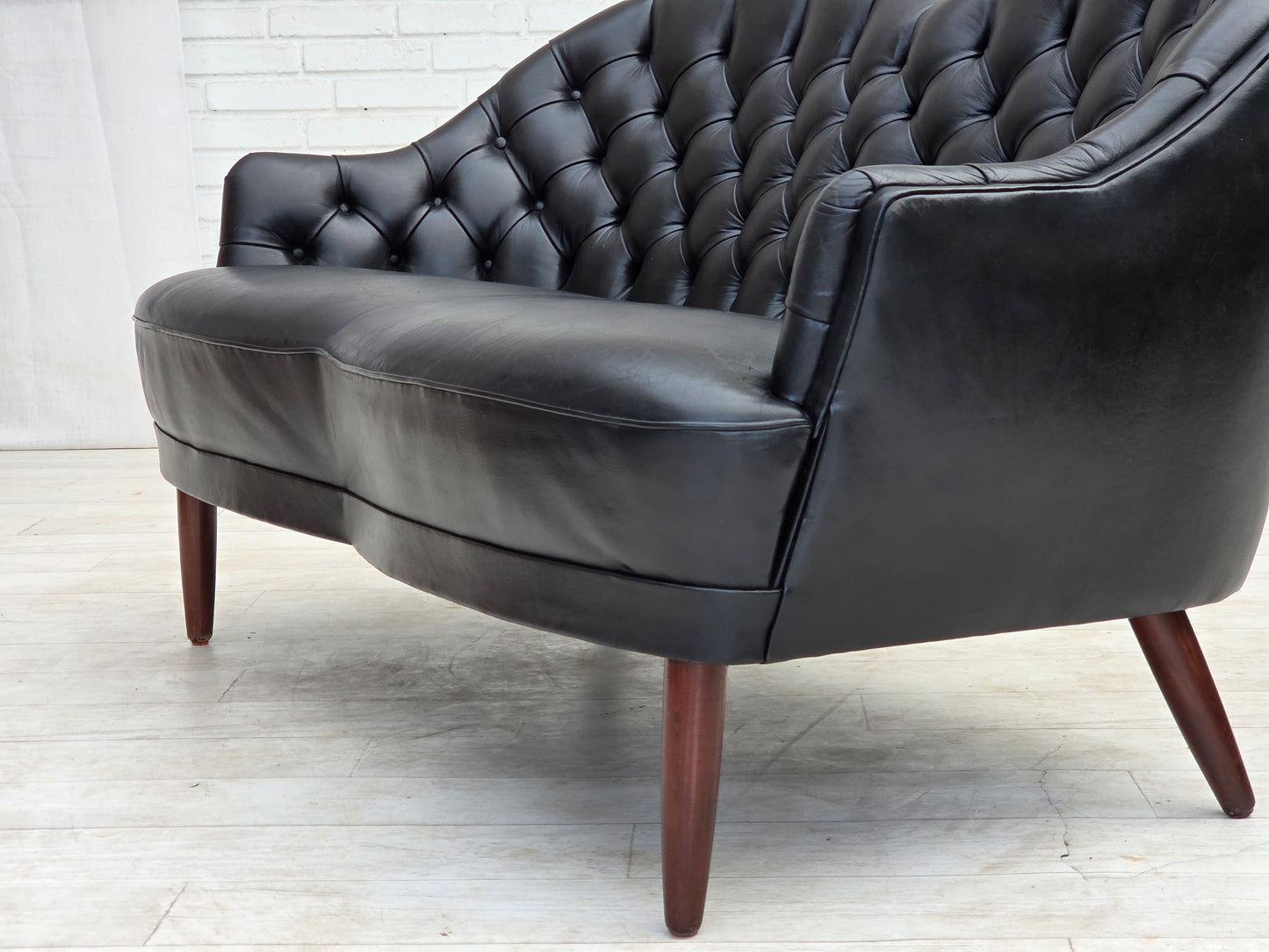 1960s, Scandinavian sofa in black furniture leather.