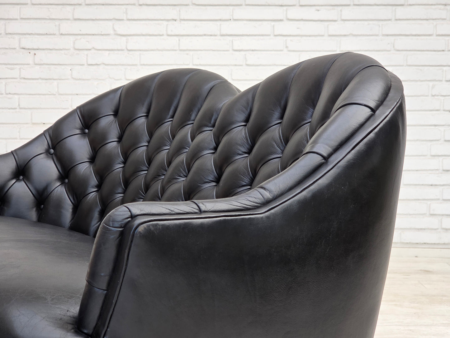 1960s, Scandinavian sofa in black furniture leather.