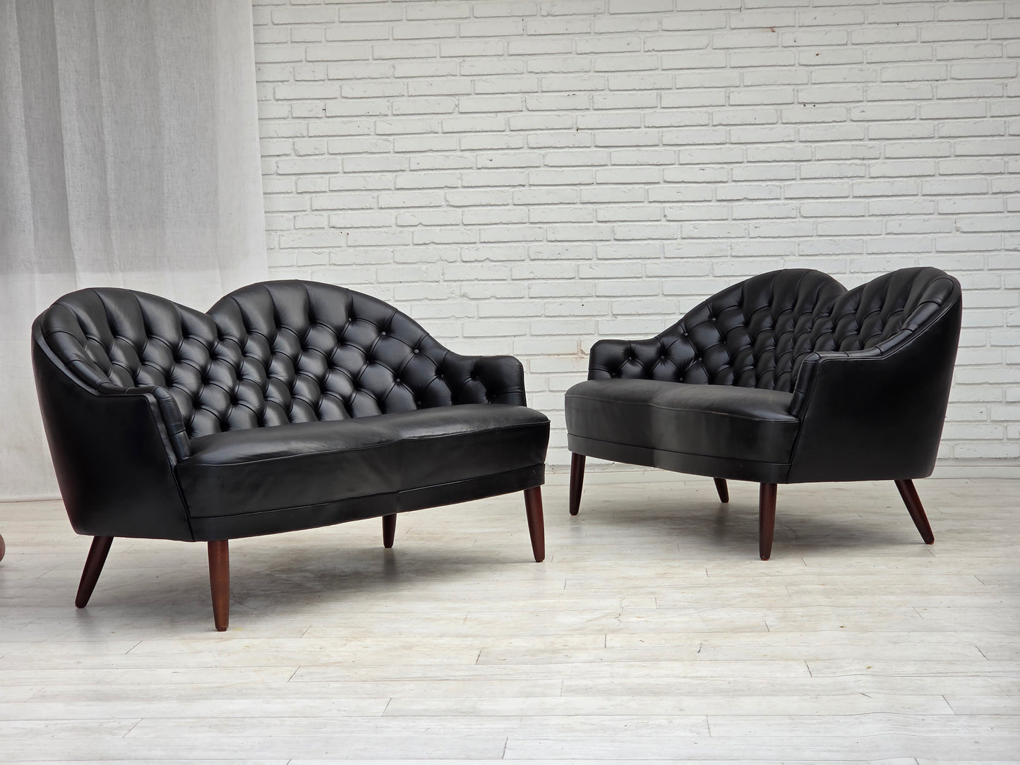 1960s, Scandinavian sofa in black furniture leather.