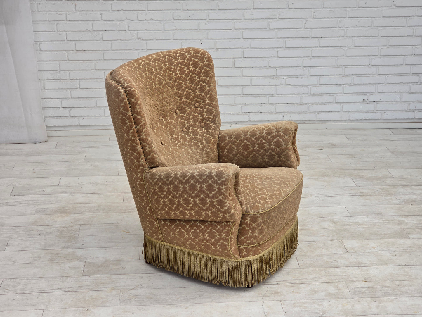 1960s, Danish armchair, furniture velour, beech wood.