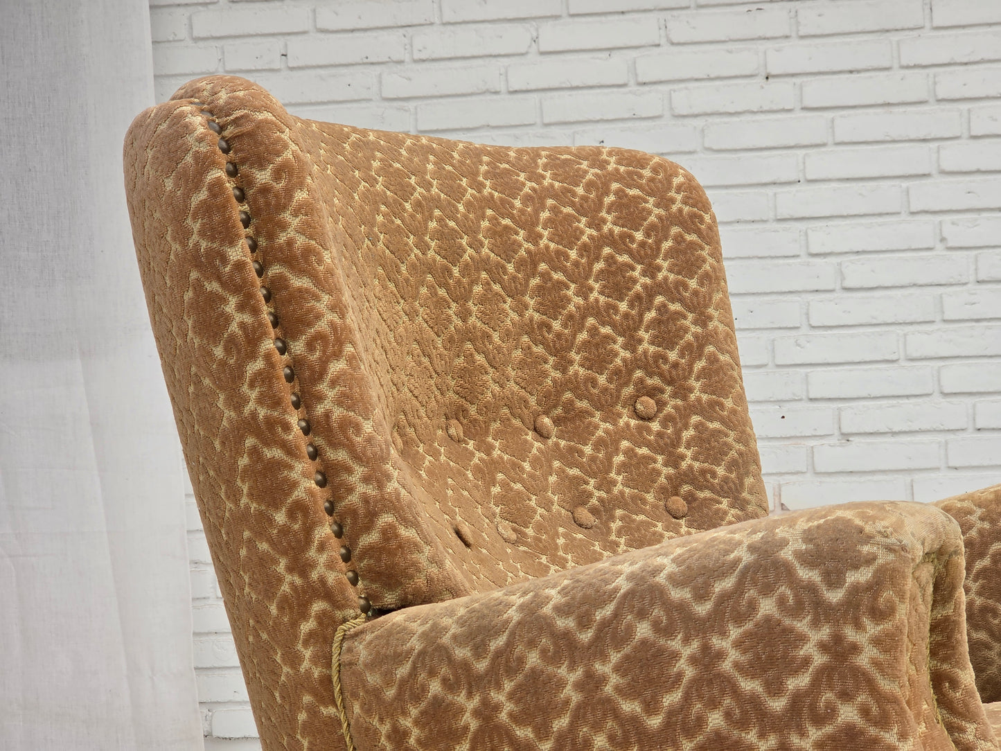 1960s, Danish armchair, furniture velour, beech wood.