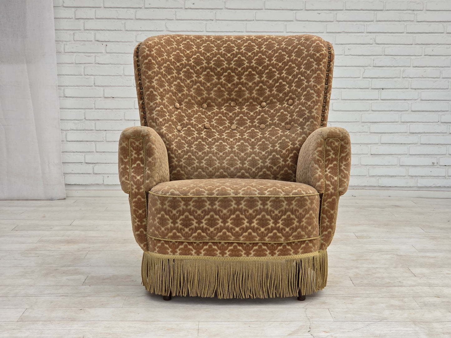 1960s, Danish armchair, furniture velour, beech wood.