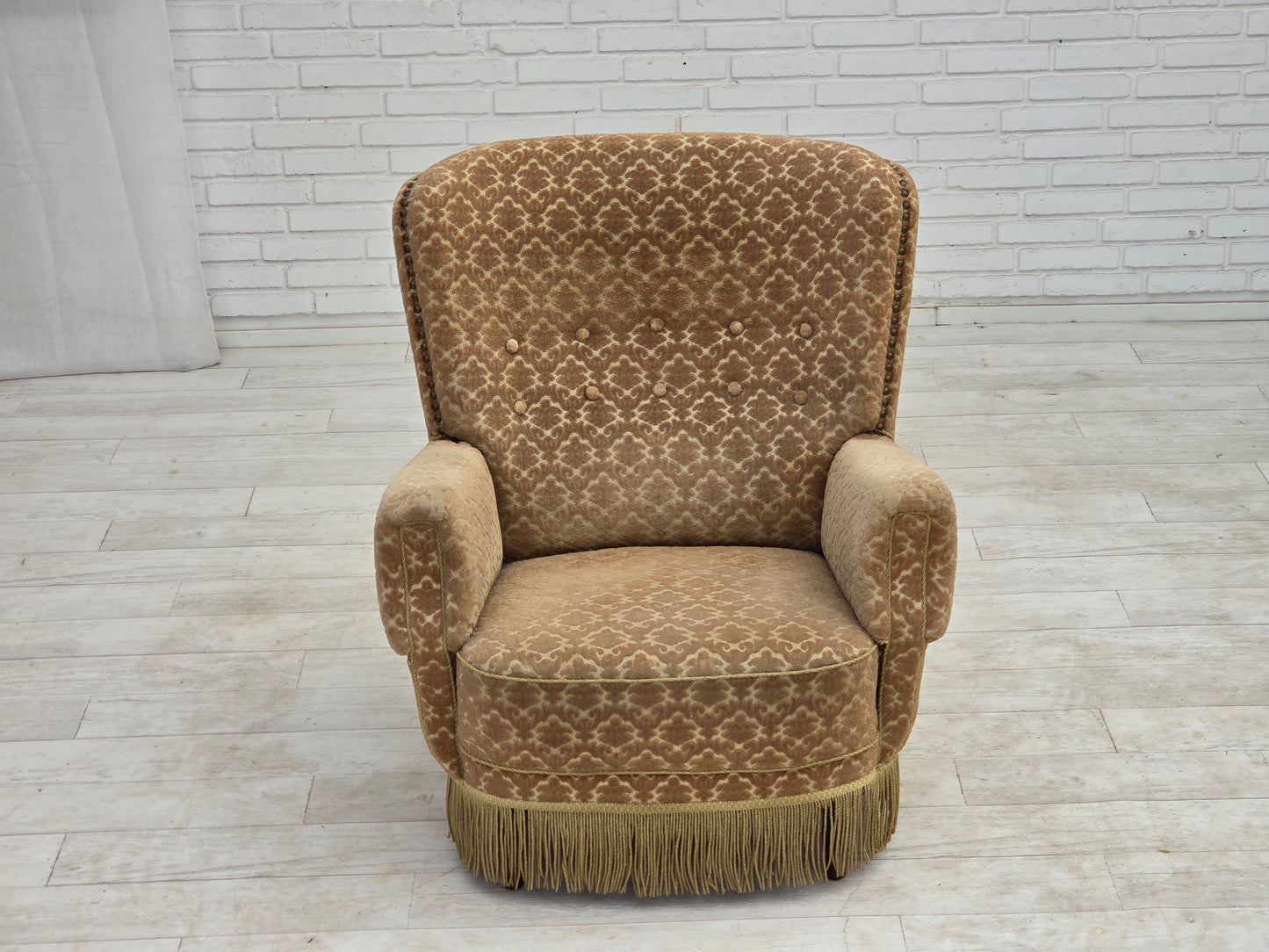 1960s, Danish armchair, furniture velour, beech wood.