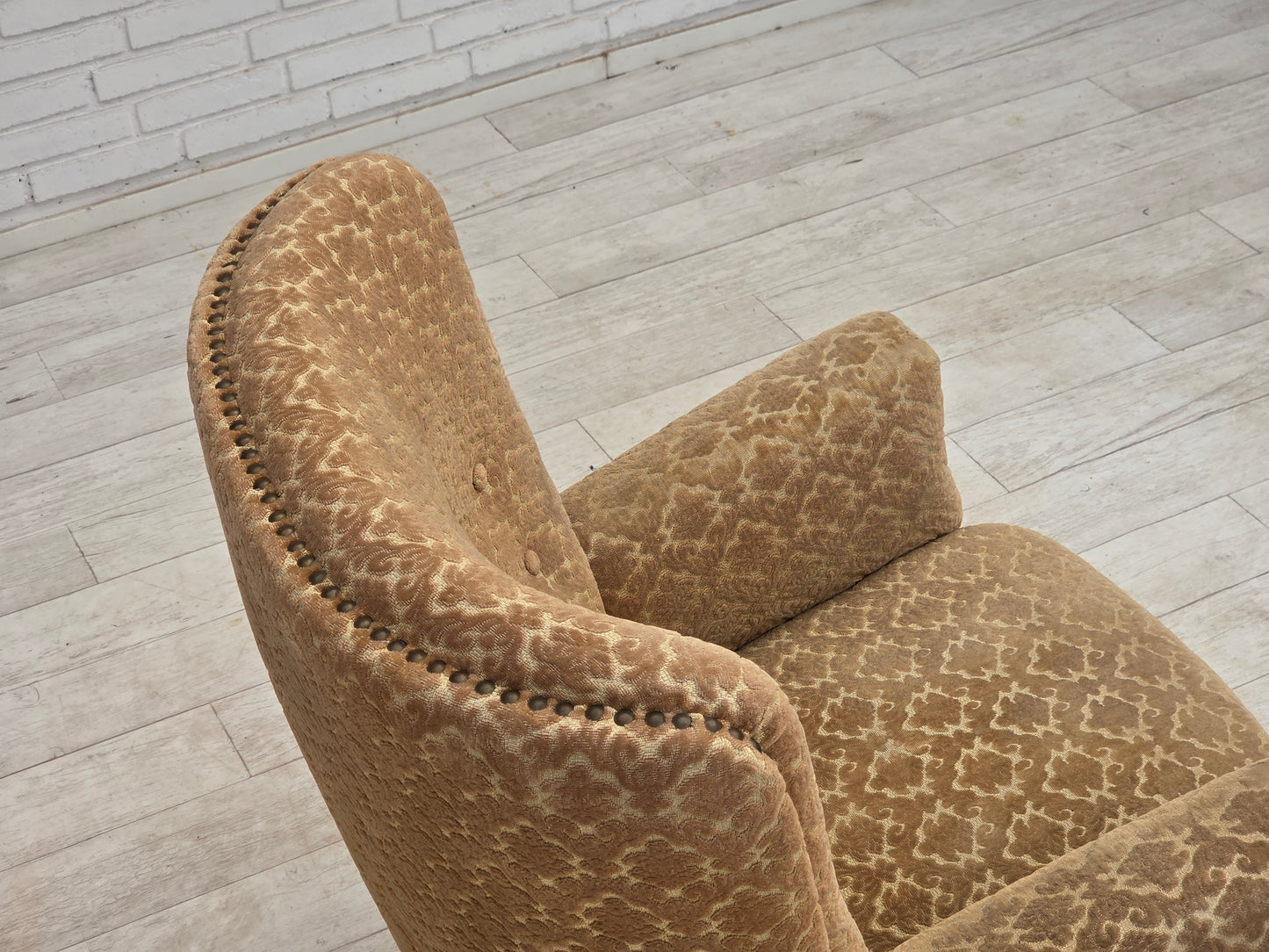 1960s, Danish armchair, furniture velour, beech wood.