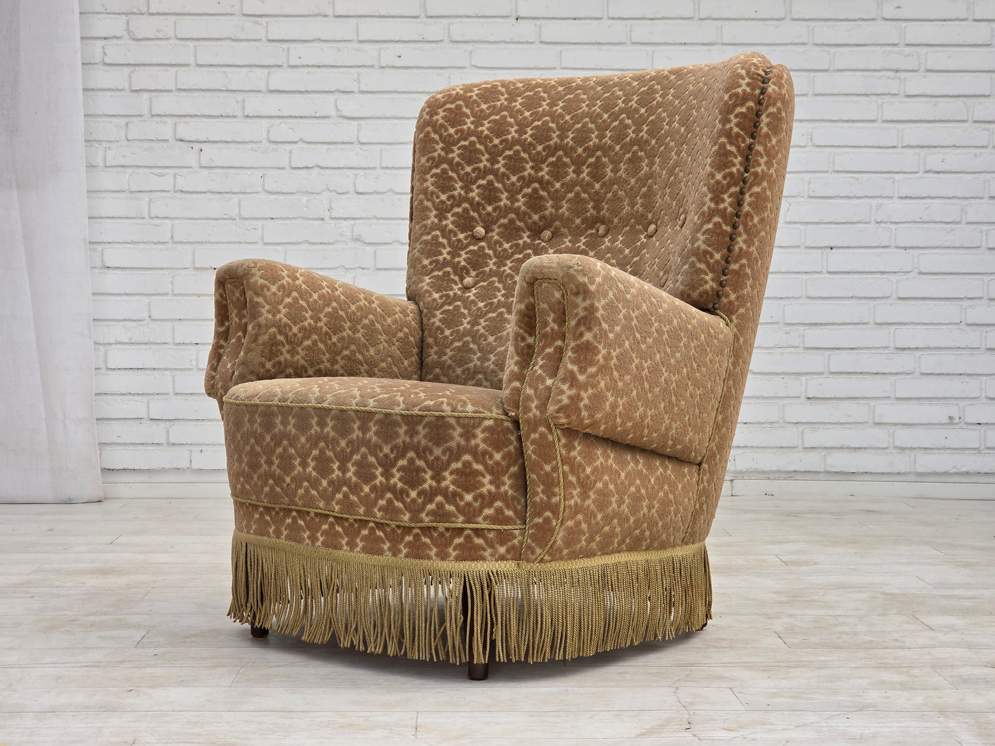 1960s, Danish armchair, furniture velour, beech wood.
