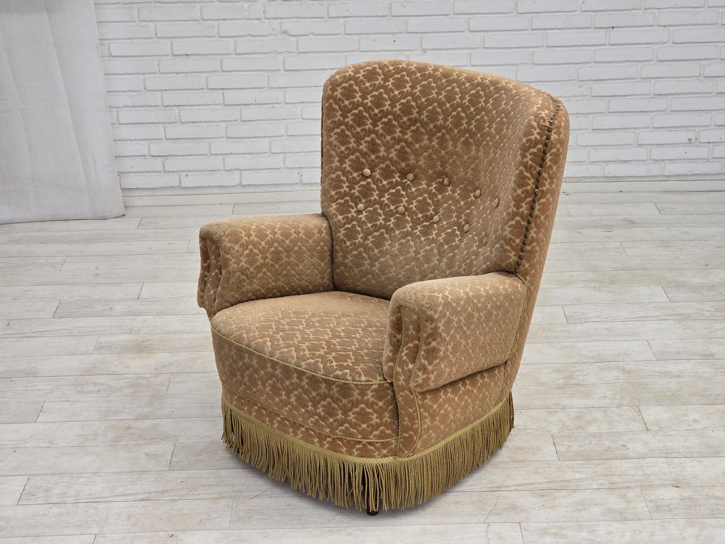 1960s, Danish armchair, furniture velour, beech wood.