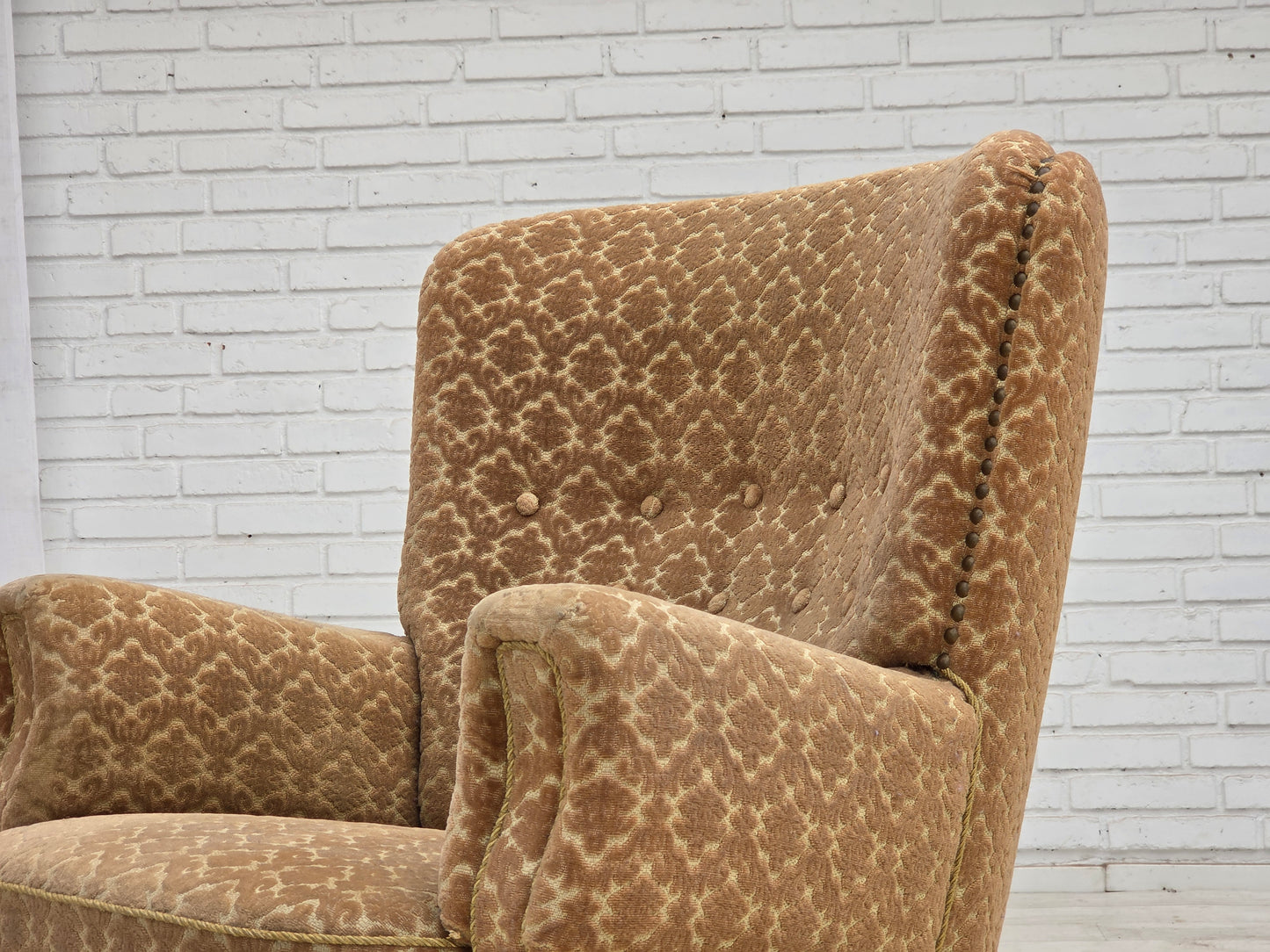 1960s, Danish armchair, furniture velour, beech wood.
