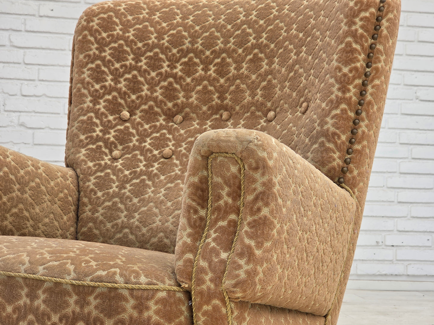1960s, Danish armchair, furniture velour, beech wood.
