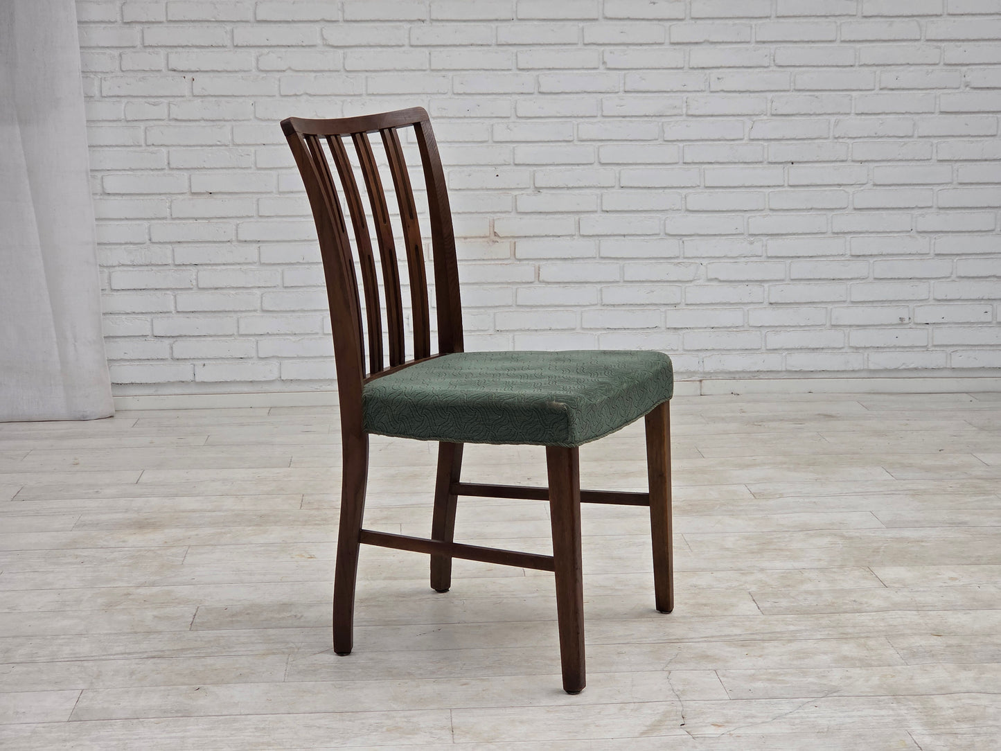 1960s, set of 6 Danish dining chairs, furniture wool, oak wood.